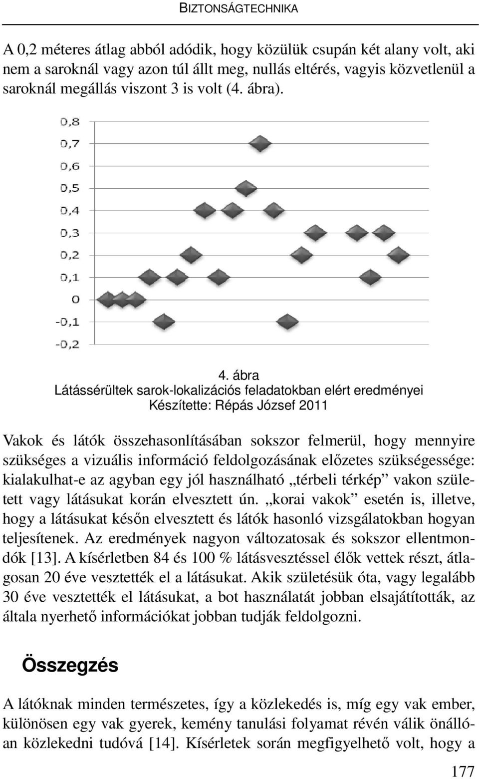 ábra Látássérültek sarok-lokalizációs feladatokban elért eredményei Készítette: Répás József 2011 Vakok és látók összehasonlításában sokszor felmerül, hogy mennyire szükséges a vizuális információ