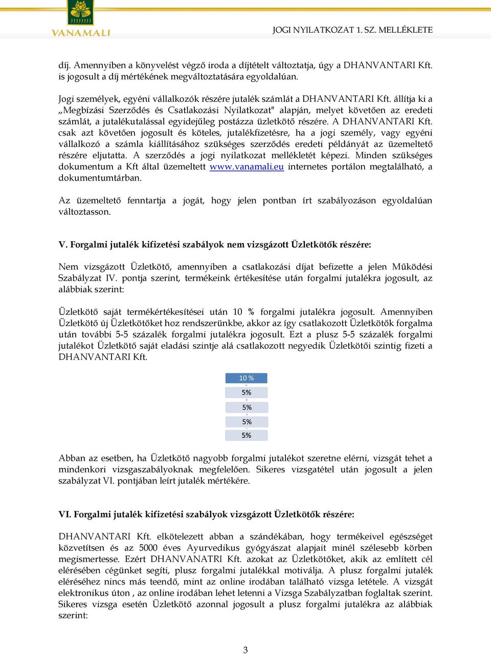 állítja ki a Megbízási Szerződés és Csatlakozási Nyilatkozat" alapján, melyet követően az eredeti számlát, a jutalékutalással egyidejűleg postázza üzletkötő részére. A DHANVANTARI Kft.