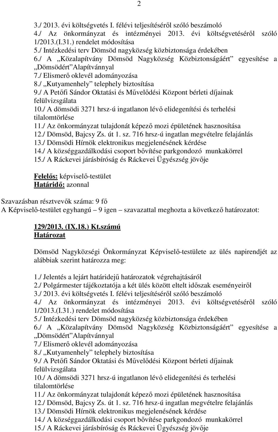 / Kutyamenhely telephely biztosítása 9./ A Petőfi Sándor Oktatási és Művelődési Központ bérleti díjainak felülvizsgálata 10.