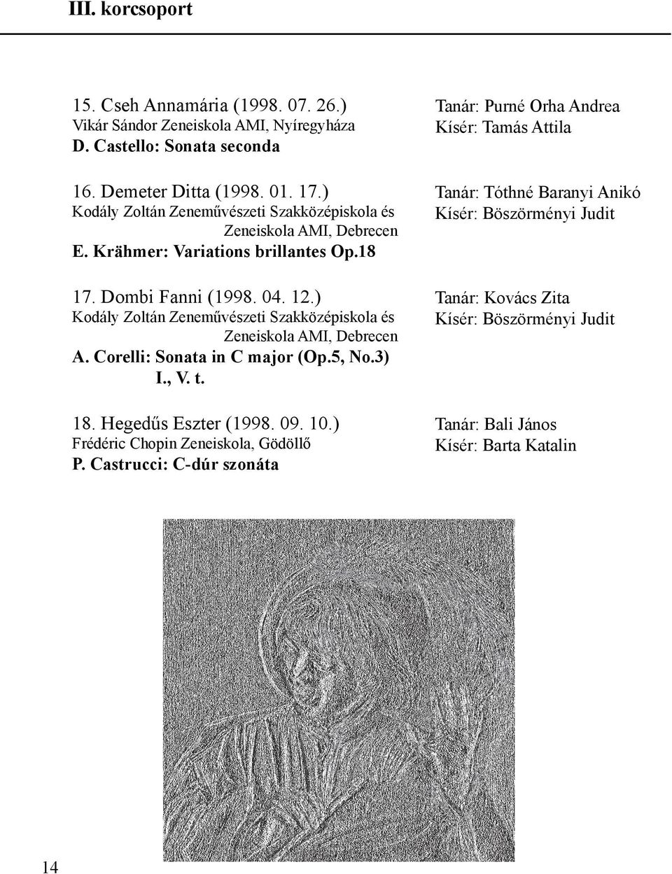 ) Kodály Zoltán Zeneművészeti Szakközépiskola és Zeneiskola AMI, Debrecen A. Corelli: Sonata in C major (Op.5, No.3) I., V. t. 18. Hegedűs Eszter (1998. 09. 10.