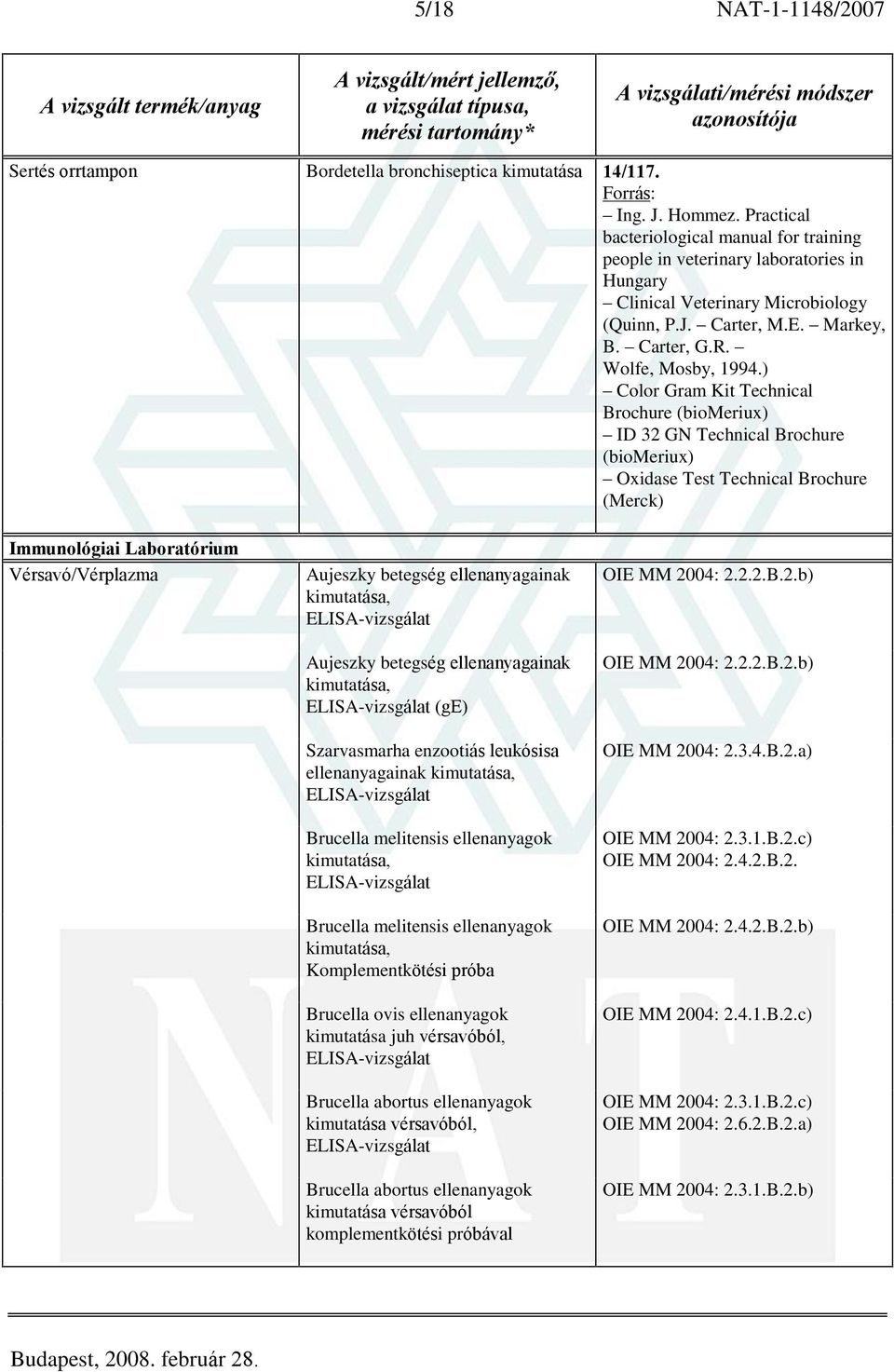 ) Color Gram Kit Technical Brochure (biomeriux) ID 32 GN Technical Brochure (biomeriux) Oxidase Test Technical Brochure (Merck) Immunológiai Laboratórium Vérsavó/Vérplazma Aujeszky betegség