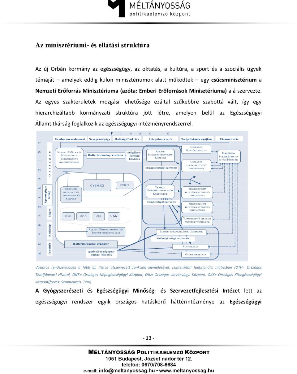 Az egyes szakterületek mozgási lehetősége ezáltal szűkebbre szabottá vált, így egy hierarchizáltabb kormányzati struktúra jött létre, amelyen belül az Egészségügyi Államtitkárság foglalkozik az