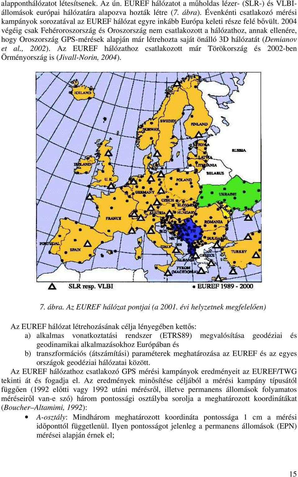 2004 végéig csak Fehéroroszország és Oroszország nem csatlakozott a hálózathoz, annak ellenére, hogy Oroszország GPS-mérések alapján már létrehozta saját önálló 3D hálózatát (Demianov et al., 2002).