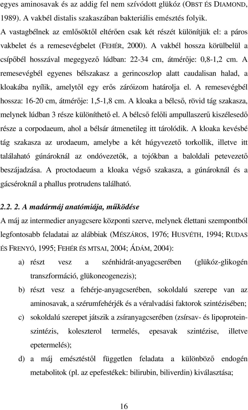 A vakbél hossza körülbelül a csípıbél hosszával megegyezı lúdban: 22-34 cm, átmérıje: 0,8-1,2 cm.