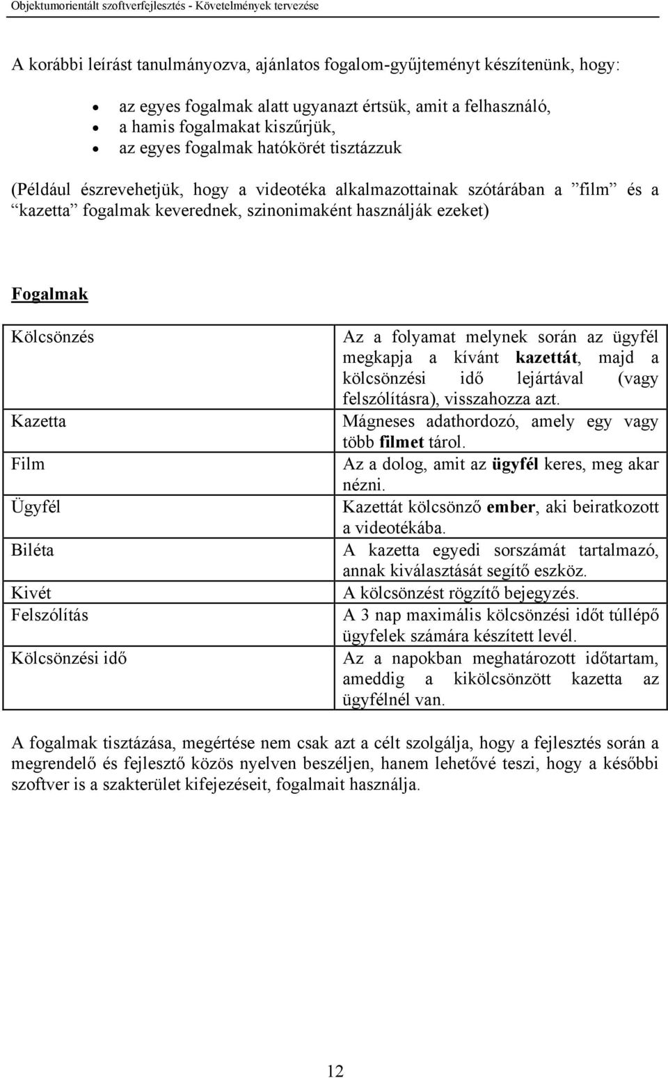 Ügyfél Biléta Kivét Felszólítás Kölcsönzési idő Az a folyamat melynek során az ügyfél megkapja a kívánt kazettát, majd a kölcsönzési idő lejártával (vagy felszólításra), visszahozza azt.