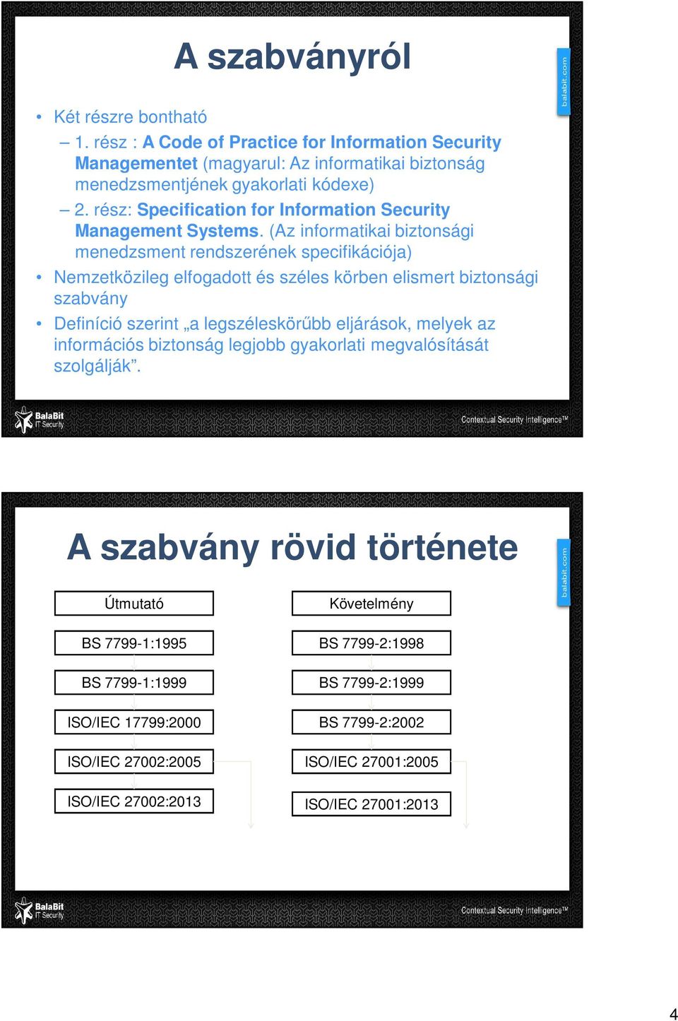 (Az informatikai biztonsági menedzsment rendszerének specifikációja) Nemzetközileg elfogadott és széles körben elismert biztonsági szabvány Definíció szerint a legszéleskörűbb