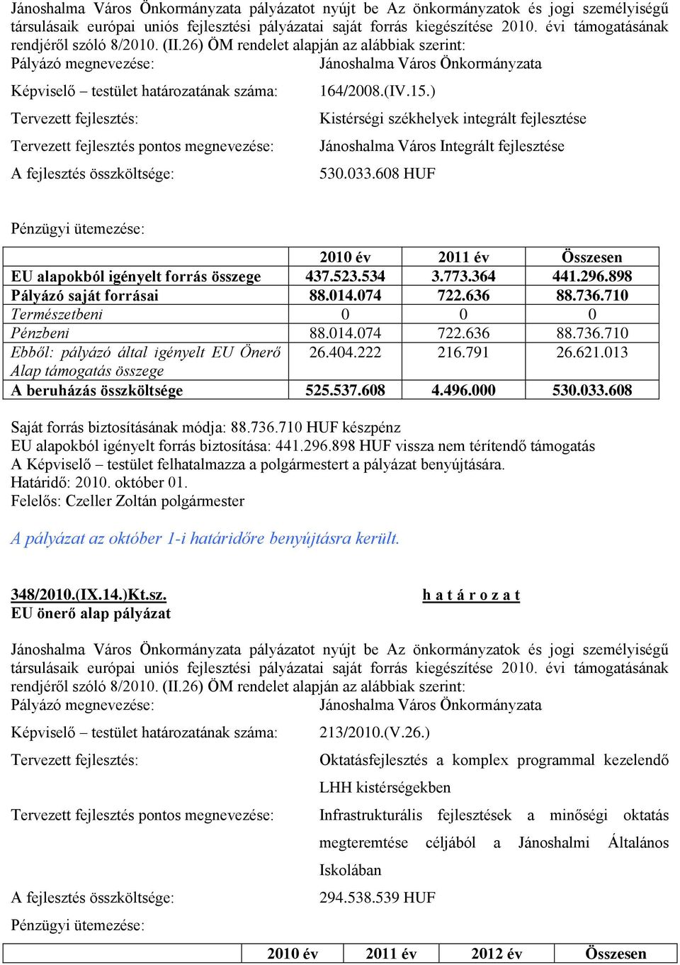 26) ÖM rendelet alapján az alábbiak szerint: Pályázó megnevezése: Jánoshalma Város Önkormányzata Képviselő testület határozatának száma: Tervezett fejlesztés: Tervezett fejlesztés pontos megnevezése: