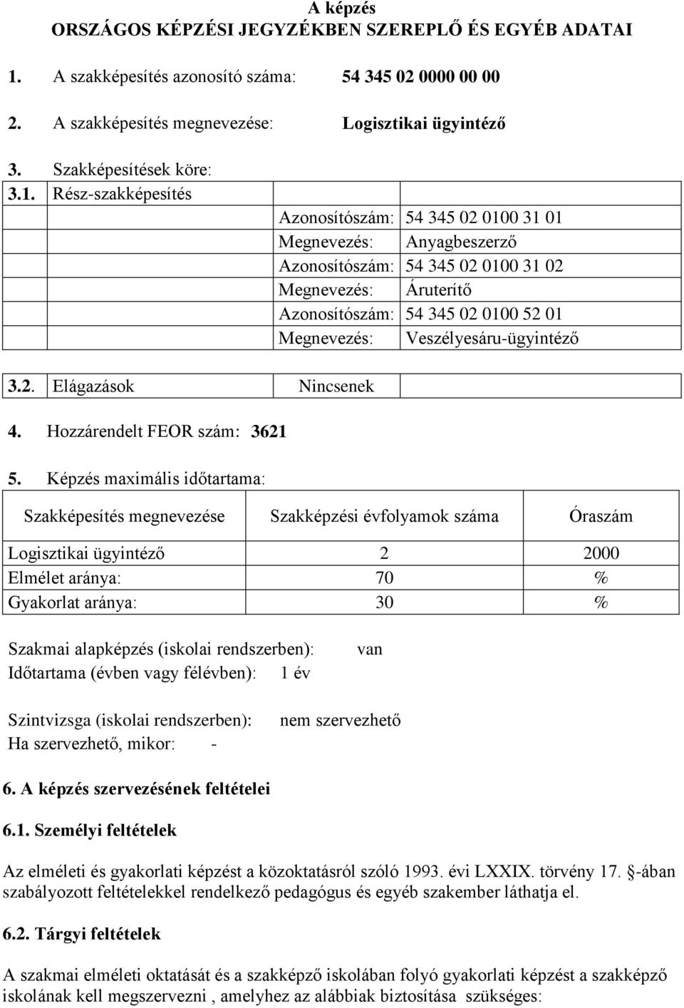 Veszélyesáru-ügyintéző 3.2. Elágazások Nincsenek 4. Hozzárendelt FEOR szám: 3621 5.