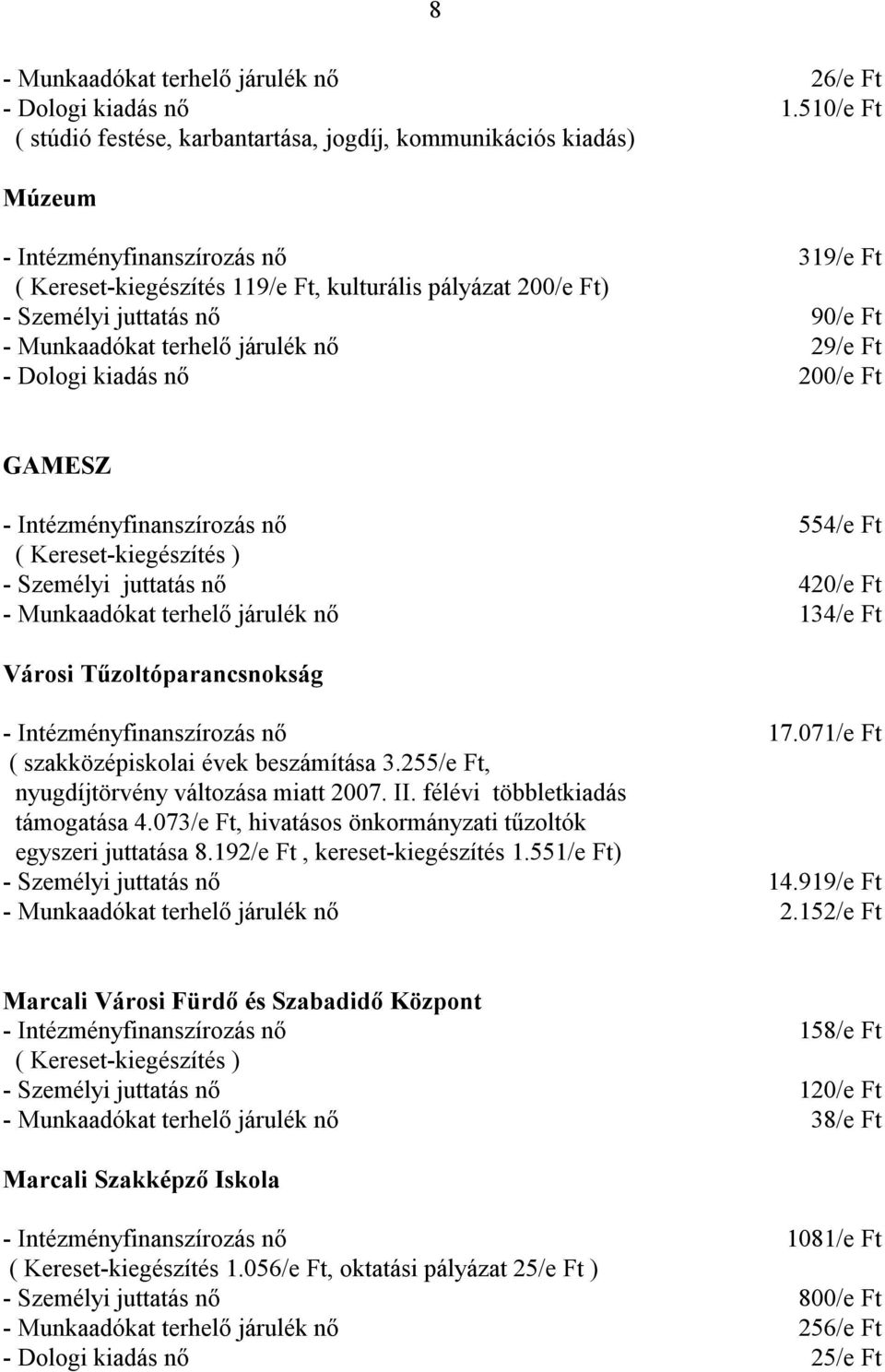 terhelő járulék nő 29/e Ft 200/e Ft GAMESZ 554/e Ft ( Kereset-kiegészítés ) - Személyi juttatás nő 420/e Ft - Munkaadókat terhelő járulék nő 134/e Ft Városi Tűzoltóparancsnokság 17.