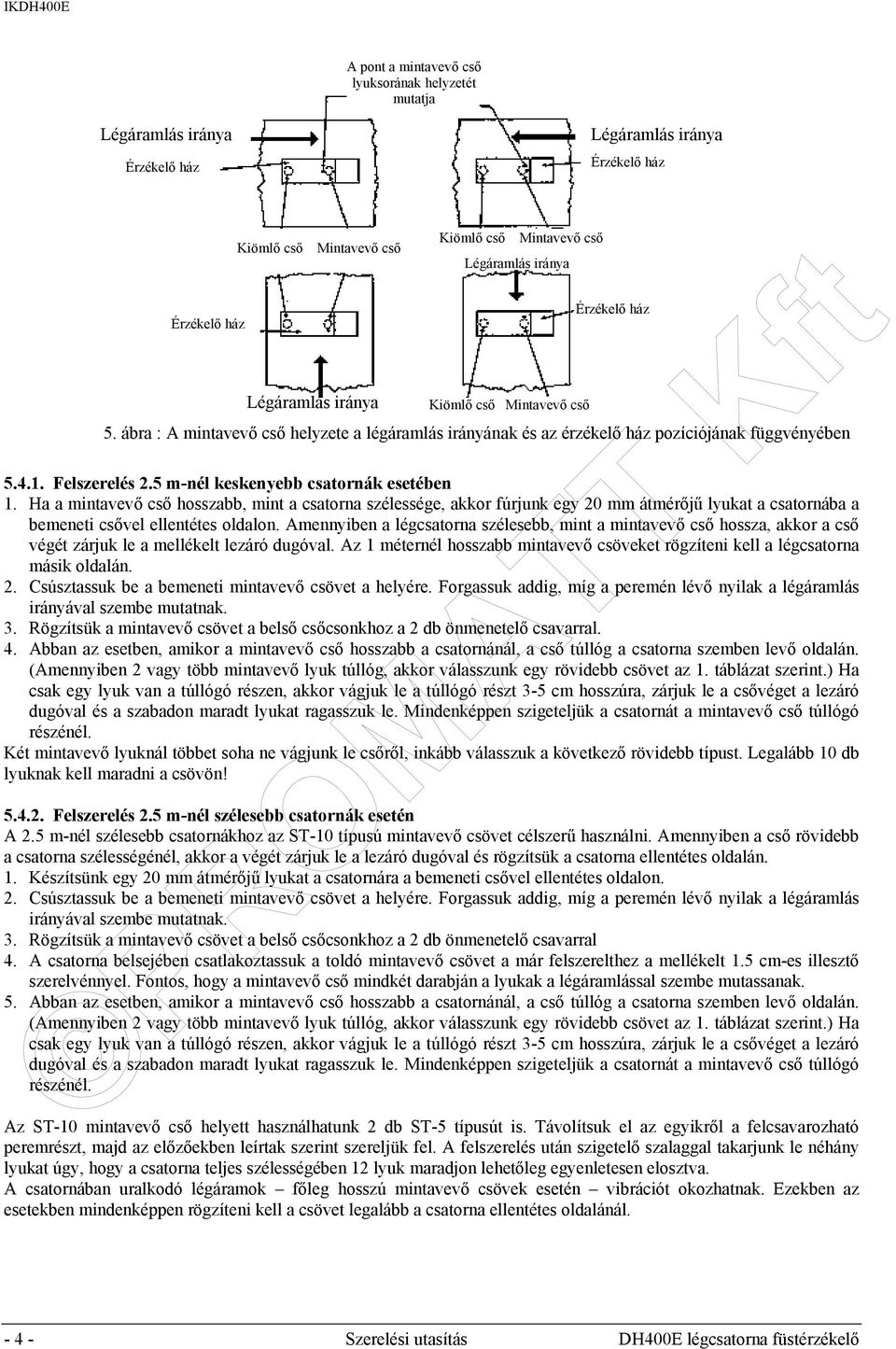 Ha a mintavevő cső hosszabb, mint a csatorna szélessége, akkor fúrjunk egy 20 mm átmérőjű lyukat a csatornába a bemeneti csővel ellentétes oldalon.