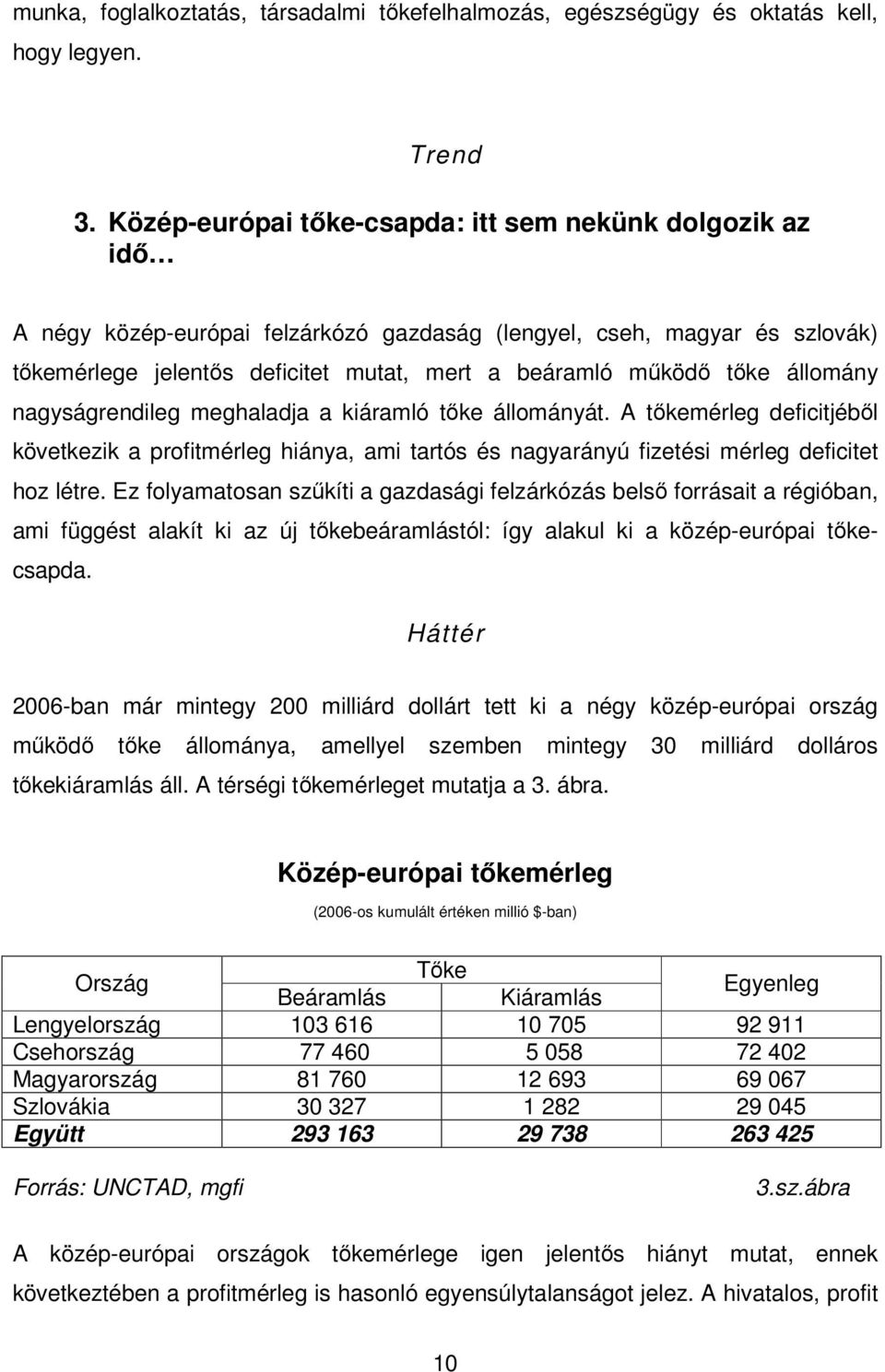 állomány nagyságrendileg meghaladja a kiáramló tıke állományát. A tıkemérleg deficitjébıl következik a profitmérleg hiánya, ami tartós és nagyarányú fizetési mérleg deficitet hoz létre.