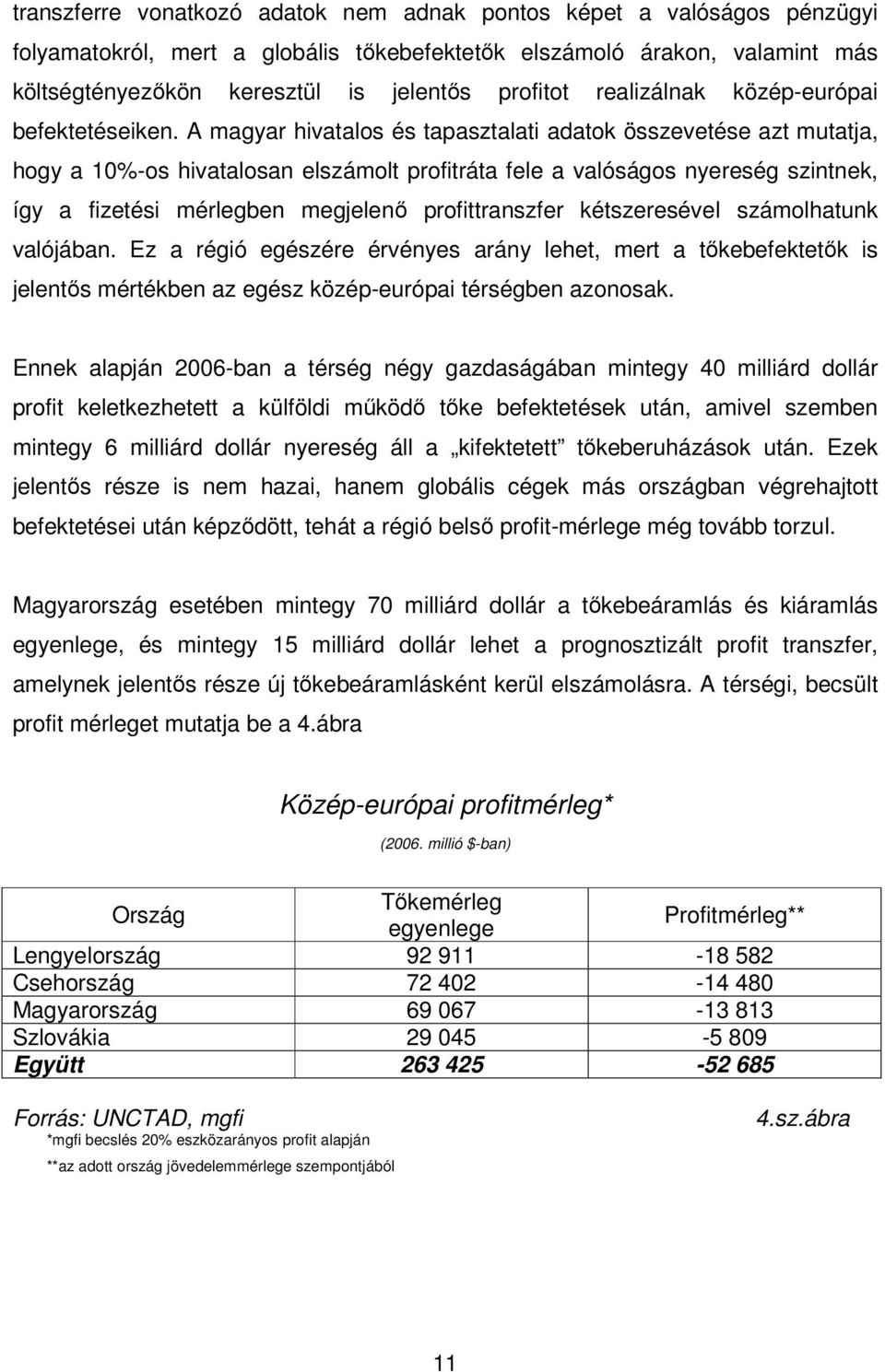 A magyar hivatalos és tapasztalati adatok összevetése azt mutatja, hogy a 10%-os hivatalosan elszámolt profitráta fele a valóságos nyereség szintnek, így a fizetési mérlegben megjelenı