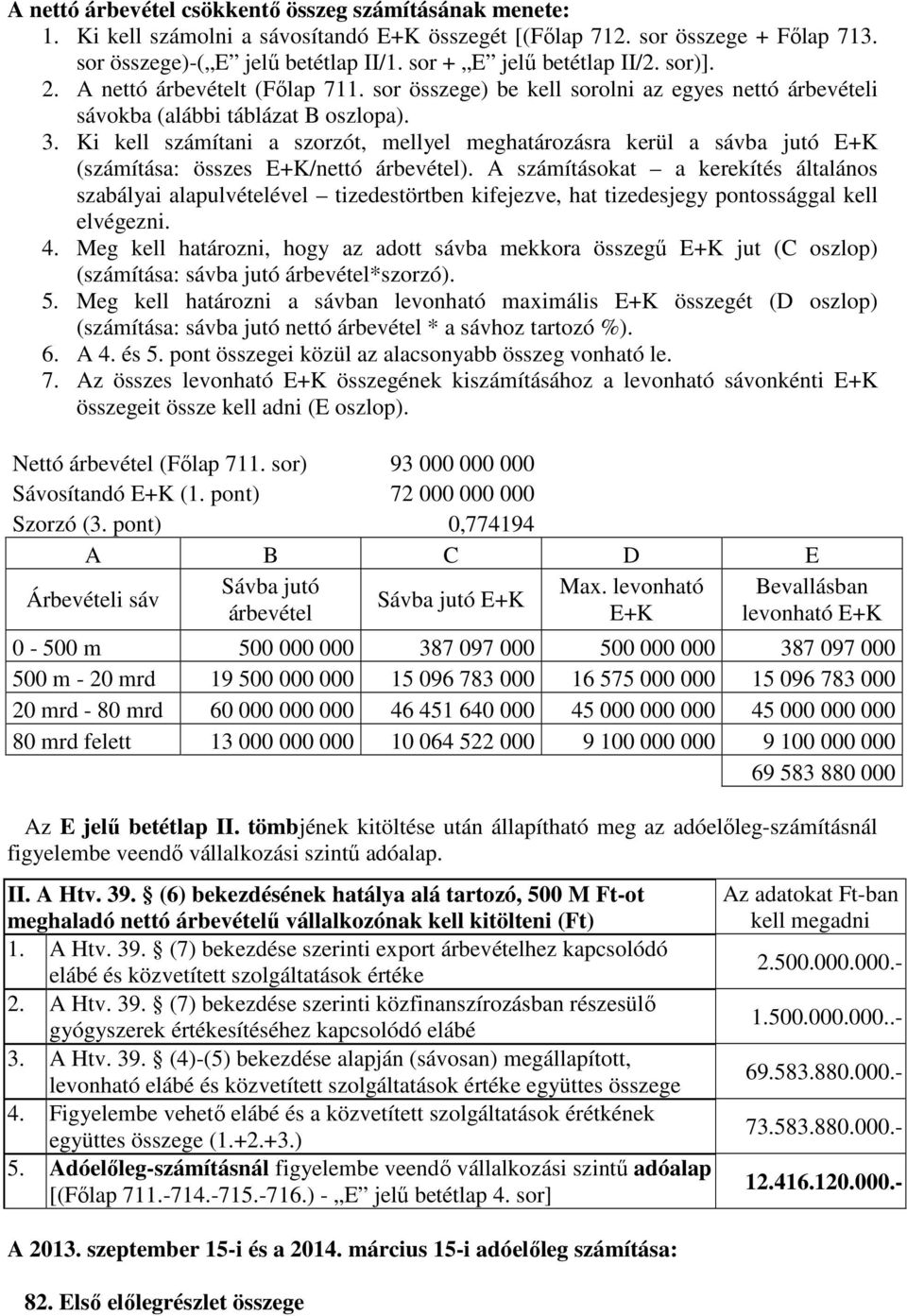 Ki kell számítani a szorzót, mellyel meghatározásra kerül a sávba jutó E+K (számítása: összes E+K/nettó árbevétel).