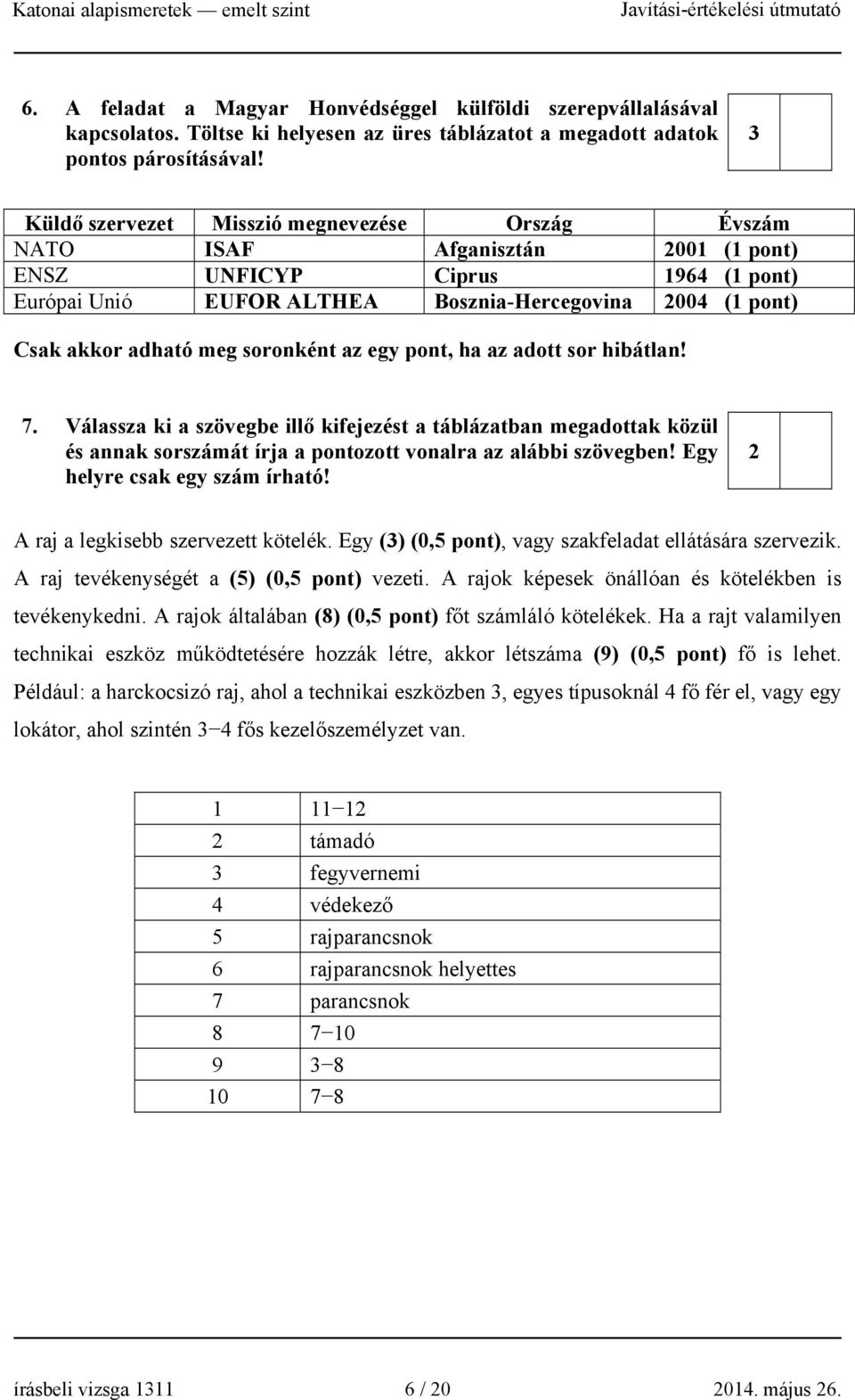 meg soronként az egy pont, ha az adott sor hibátlan! 7. Válassza ki a szövegbe illő kifejezést a táblázatban megadottak közül és annak sorszámát írja a pontozott vonalra az alábbi szövegben!