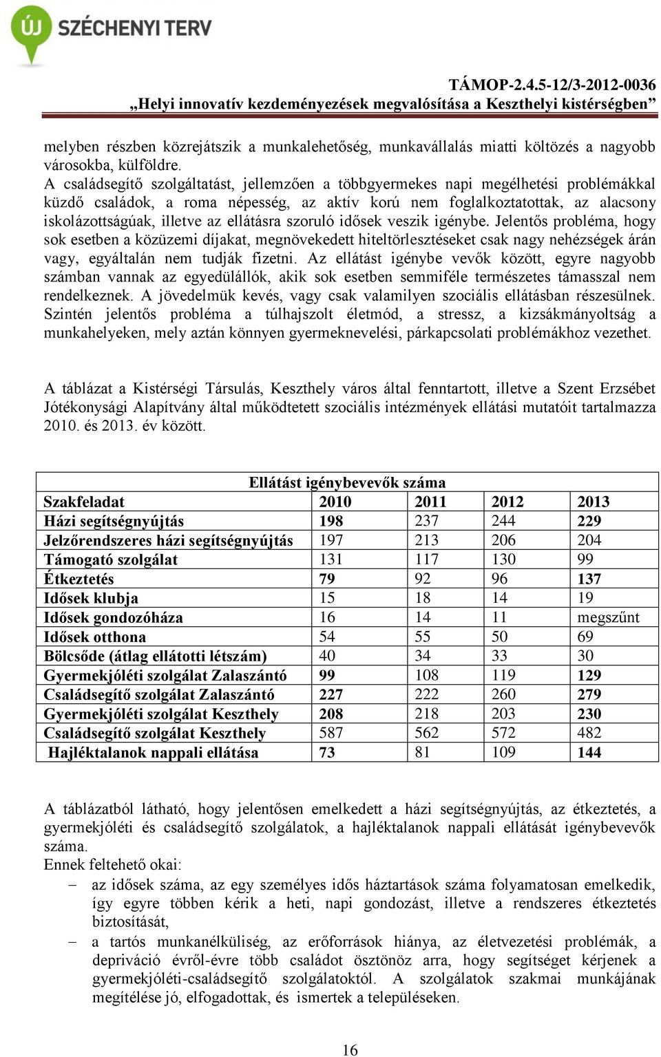 ellátásra szoruló idősek veszik igénybe. Jelentős probléma, hogy sok esetben a közüzemi díjakat, megnövekedett hiteltörlesztéseket csak nagy nehézségek árán vagy, egyáltalán nem tudják fizetni.