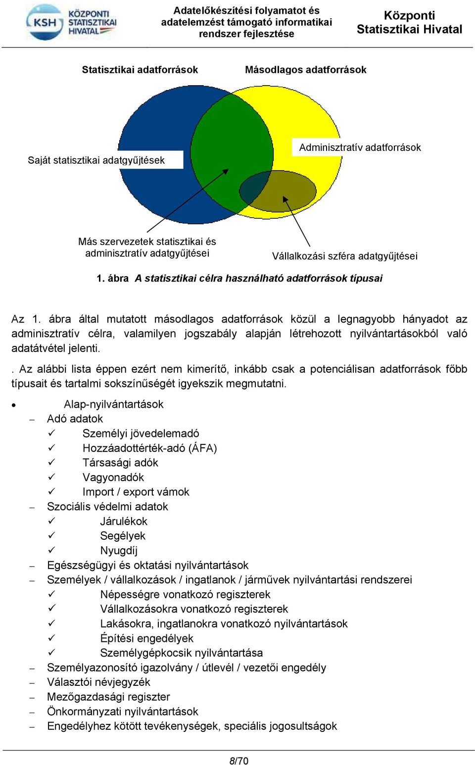 ábra által mutatott másodlagos adatforrások közül a legnagyobb hányadot az adminisztratív célra, valamilyen jogszabály alapján létrehozott nyilvántartásokból való adatátvétel jelenti.