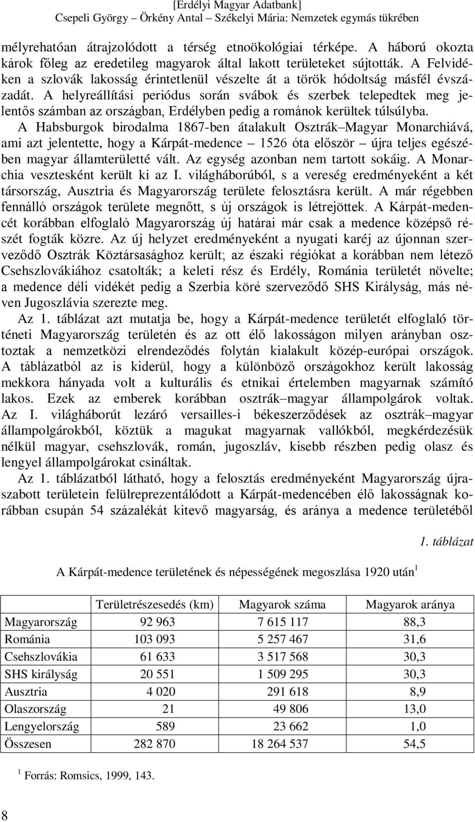A helyreállítási periódus során svábok és szerbek telepedtek meg jelentős számban az országban, Erdélyben pedig a románok kerültek túlsúlyba.