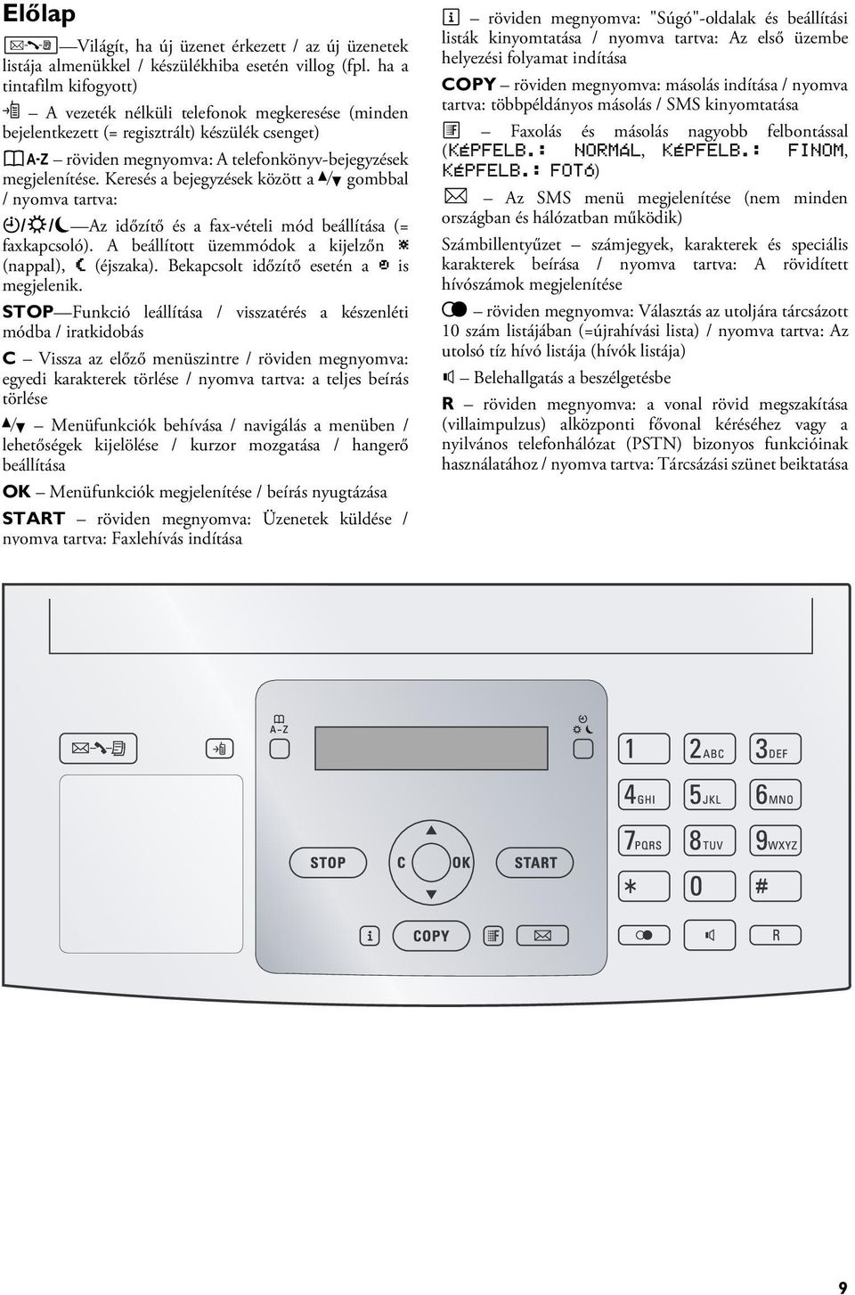 telefonkönyv-bejegyzések megjelenítése. Keresés a bejegyzések között a [ gombbal / nyomva tartva: Faxkapcsoló ¼/º/» Az időzítő és a fax-vételi mód beállítása (= faxkapcsoló).