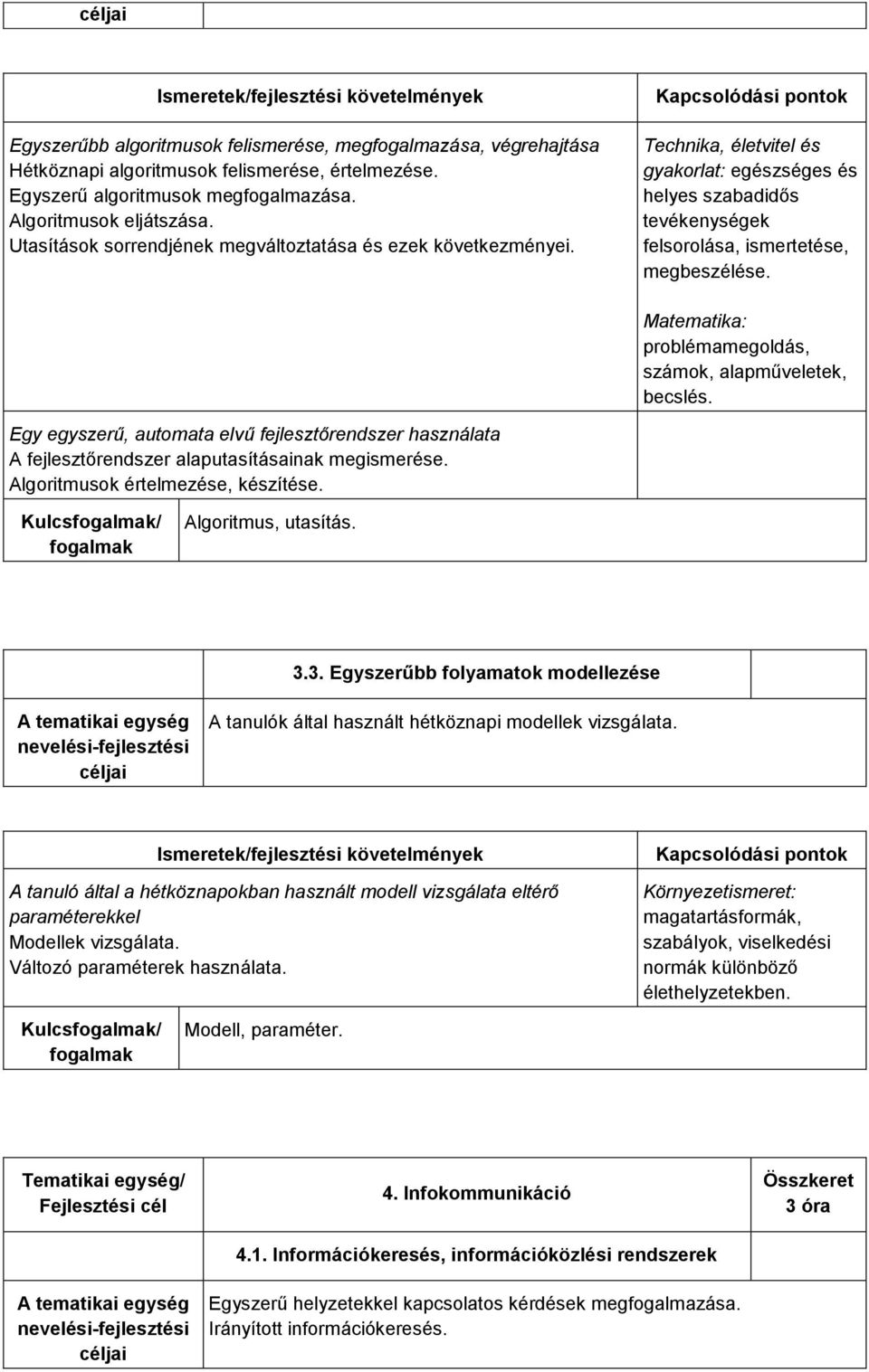 Matematika: problémamegoldás, számok, alapműveletek, becslés. Egy egyszerű, automata elvű fejlesztőrendszer használata A fejlesztőrendszer alaputasításainak megismerése.