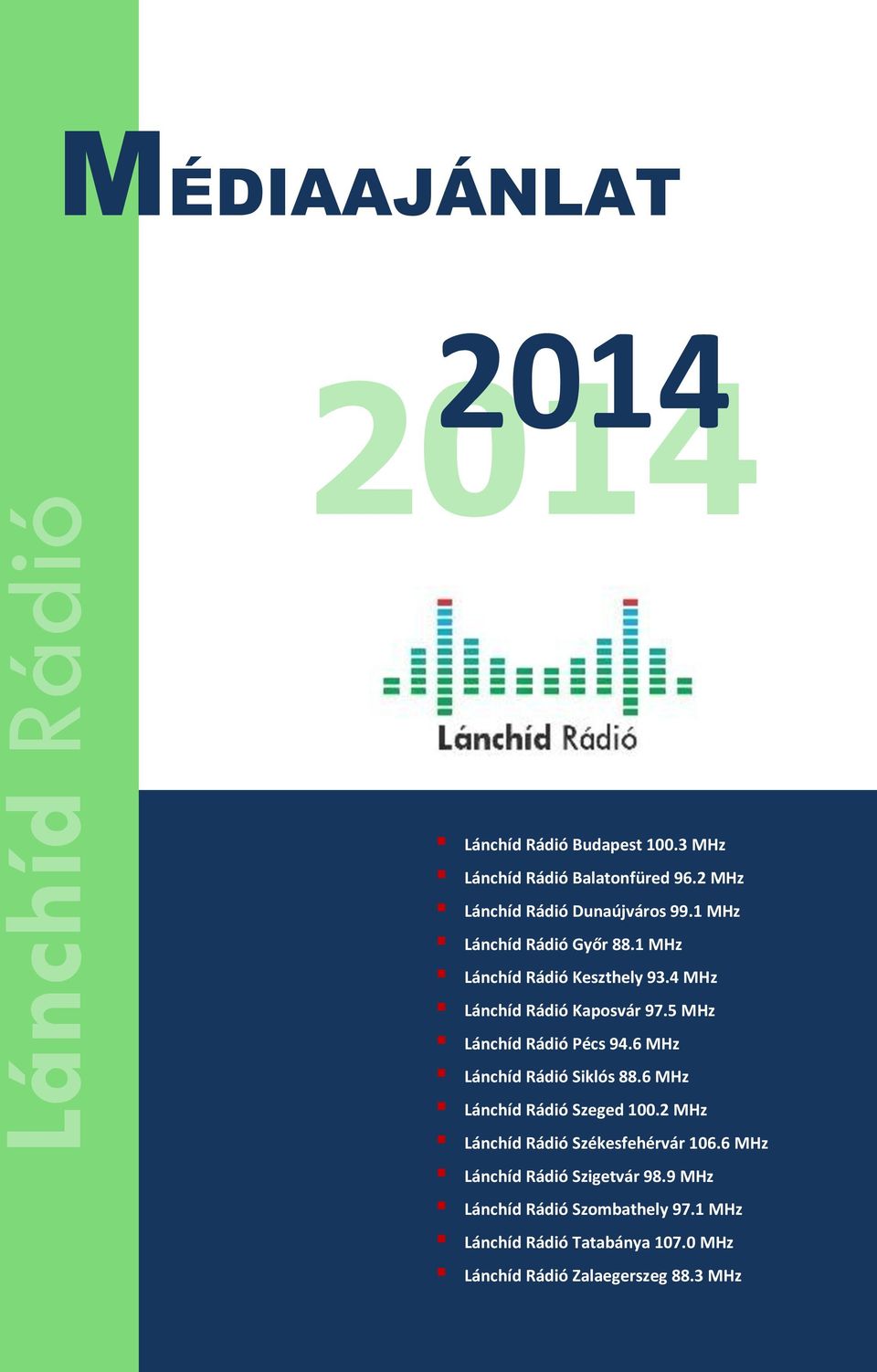 6 MHz Lánchíd Rádió Siklós 88.6 MHz Lánchíd Rádió Szeged 100.2 MHz Lánchíd Rádió Székesfehérvár 106.
