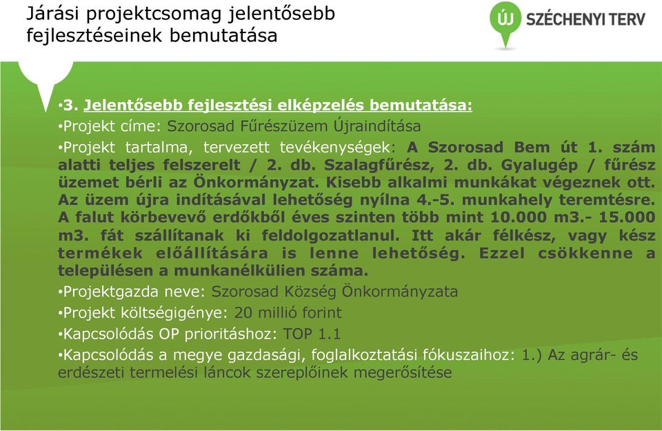 Szalagfűrész, 2. db. Gyalugép / fűrész üzemet bérli az Önkormányzat. Kisebb alkalmi munkákat végeznek ott. Az üzem újra indításával lehetőség nyílna 4.-5. munkahely teremtésre.