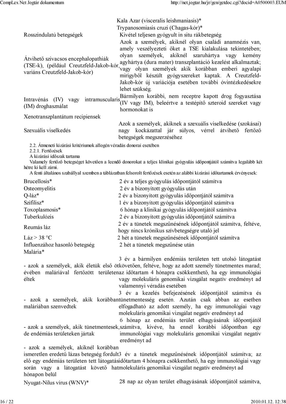 anamnézis van, amely veszélyezteti őket a TSE kialakulása tekintetében; olyan személyek, akiknél szaruhártya vagy kemény Átvihető szivacsos encephalopathiák agyhártya (dura mater) transzplantáció