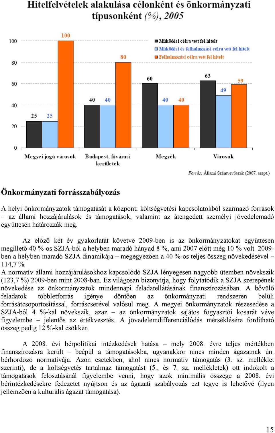 Az előző két év gyakorlatát követve 2009-ben is az önkormányzatokat együttesen megillető 40 %-os SZJA-ból a helyben maradó hányad 8 %, ami 2007 előtt még 10 % volt.