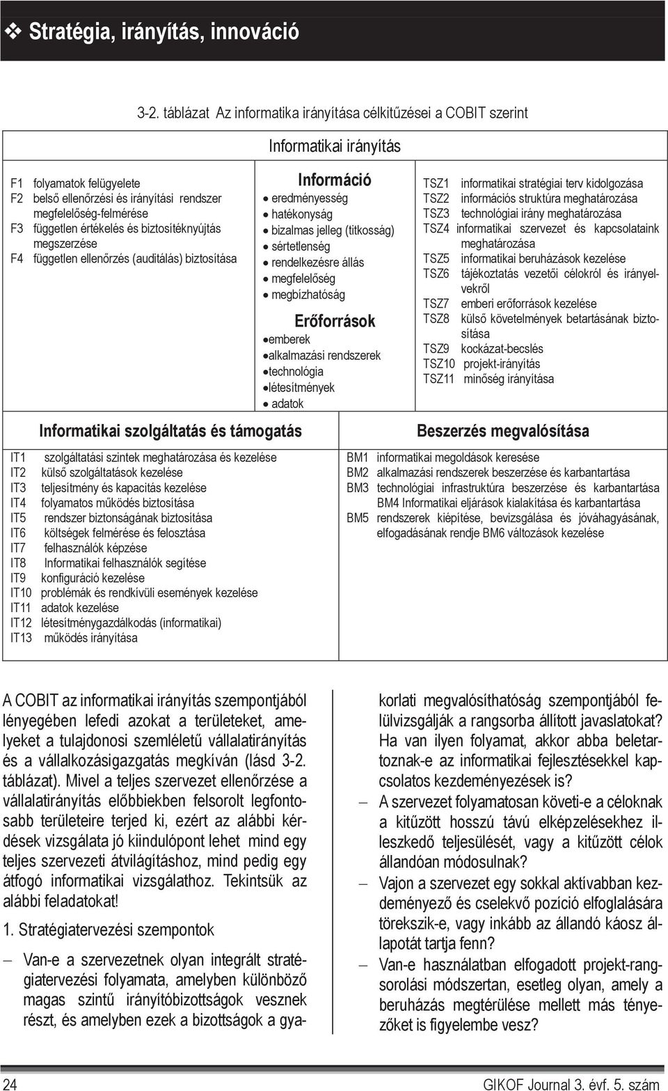 teljesítmény és kapacitás kezelése IT4 folyamatos m ködés biztosítása IT5 rendszer biztonságának biztosítása IT6 költségek felmérése és felosztása IT7 felhasználók képzése IT8 Informatikai