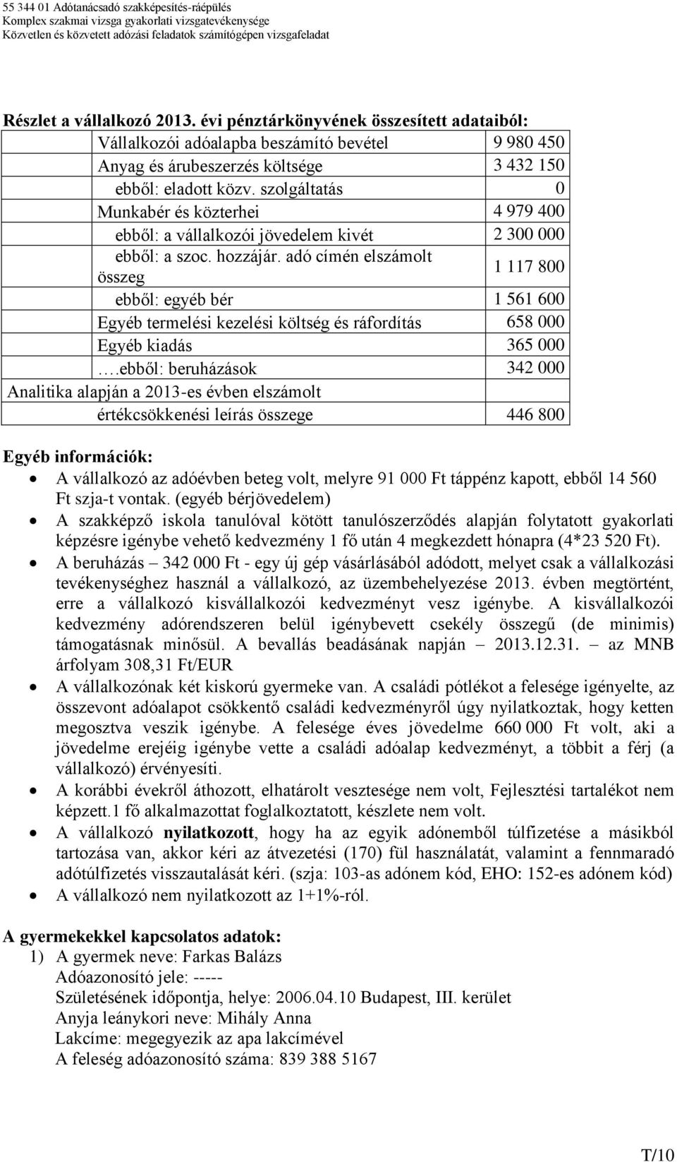 adó címén elszámolt összeg 1 117 800 ebből: egyéb bér 1 561 600 Egyéb termelési kezelési költség és ráfordítás 658 000 Egyéb kiadás 365 000.