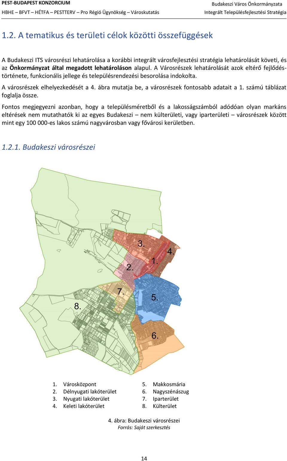 ábra mutatja be, a városrészek fontosabb adatait a 1. számú táblázat foglalja össze.