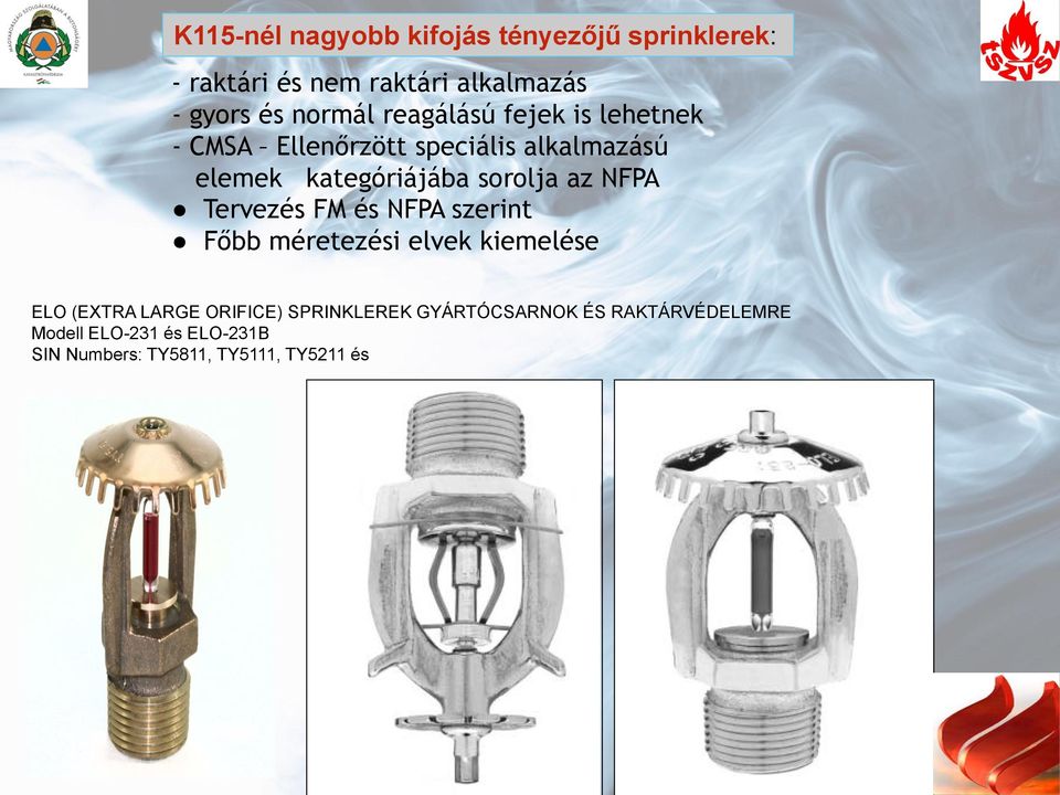 sorolja az NFPA Tervezés FM és NFPA szerint Főbb méretezési elvek kiemelése ELO (EXTRA LARGE