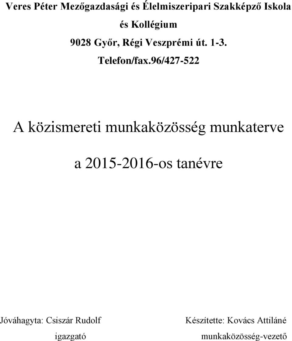 96/427-522 A közismereti munkaközösség munkaterve a 2015-2016-os