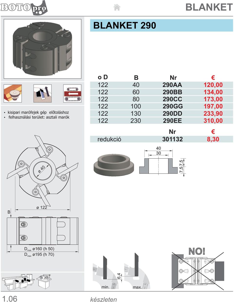 130 290DD 230 290EE 40 30 Nr 301132 120,00 134,00 173,00 197,00 233,90 310,00 8,30