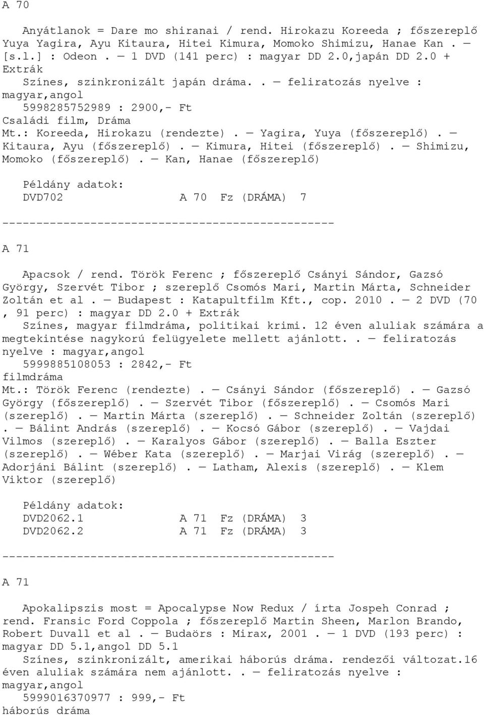 Kitaura, Ayu (főszereplő). Kimura, Hitei (főszereplő). Shimizu, Momoko (főszereplő). Kan, Hanae (főszereplő) DVD702 A 70 Fz (DRÁMA) 7 A 71 Apacsok / rend.