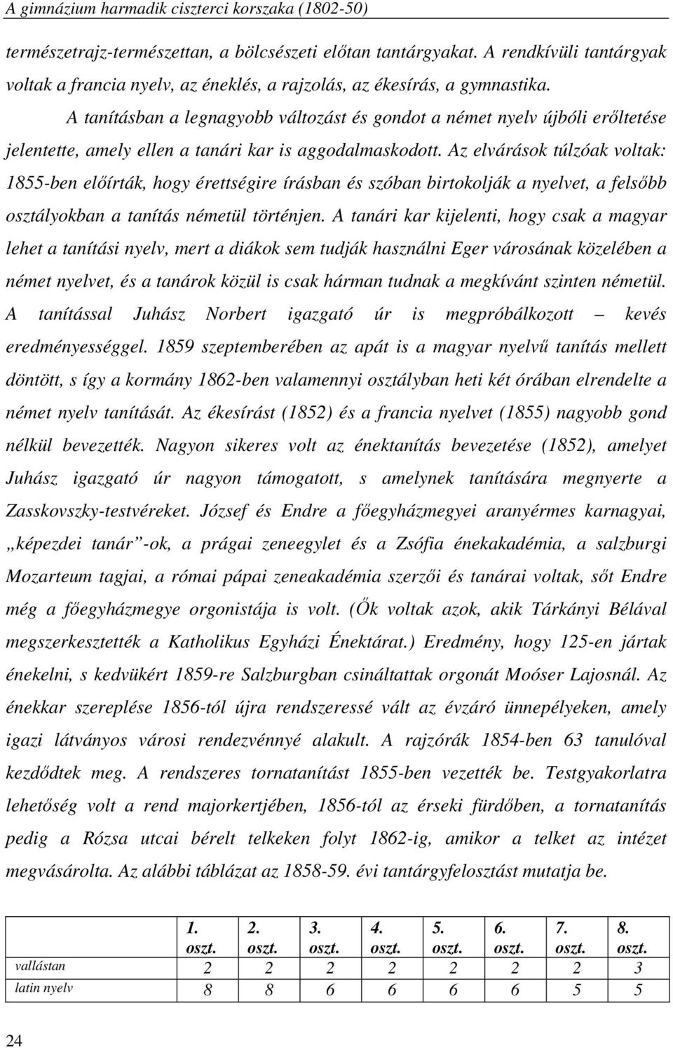 Az elvárások túlzóak voltak: 1855-ben előírták, hogy érettségire írásban és szóban birtokolják a nyelvet, a felsőbb osztályokban a tanítás németül történjen.