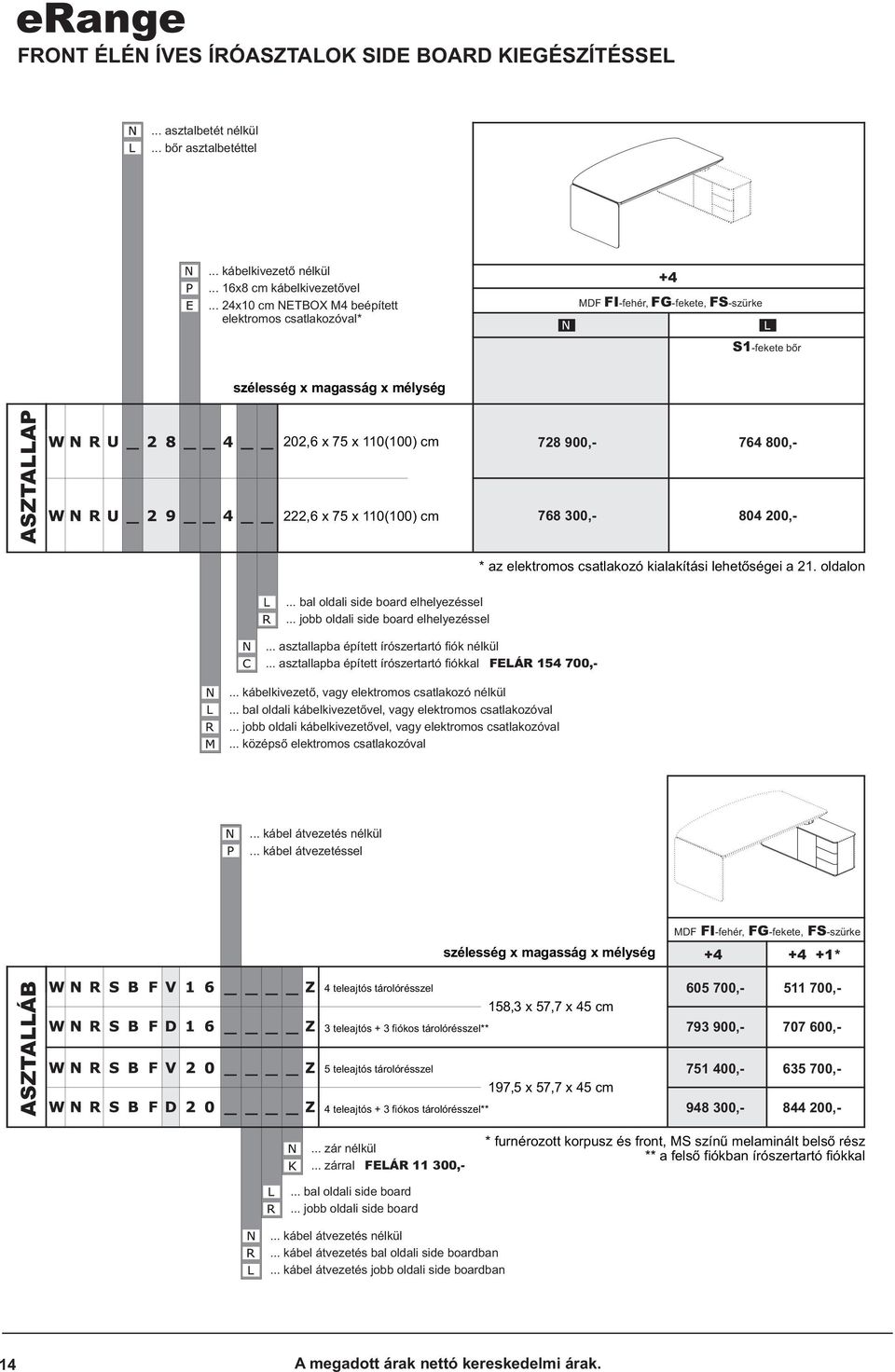 .. jobb oldali side board elhelyezéssel... asztallapba épített írószertartó fiók nélkül... asztallapba épített írószertartó fiókkal FELÁR 154 700,-... kábelkivezetõ, vagy elektromos csatlakozó nélkül.