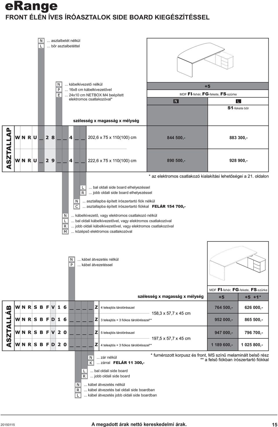 .. jobb oldali side board elhelyezéssel... asztallapba épített írószertartó fiók nélkül... asztallapba épített írószertartó fiókkal FELÁR 154 700,-... kábelkivezetõ, vagy elektromos csatlakozó nélkül.