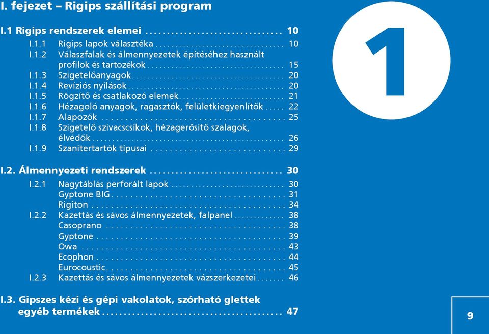 .. I.1.4..... Sádrokartonové.............. akustické........ desky..... Rigips 15 8 I.1.3 Szigetelôanyagok... I.2.... Podkonstrukce................................ 20 9 I.1.4 Revíziós nyílások.... I.3.... Izolaèní.