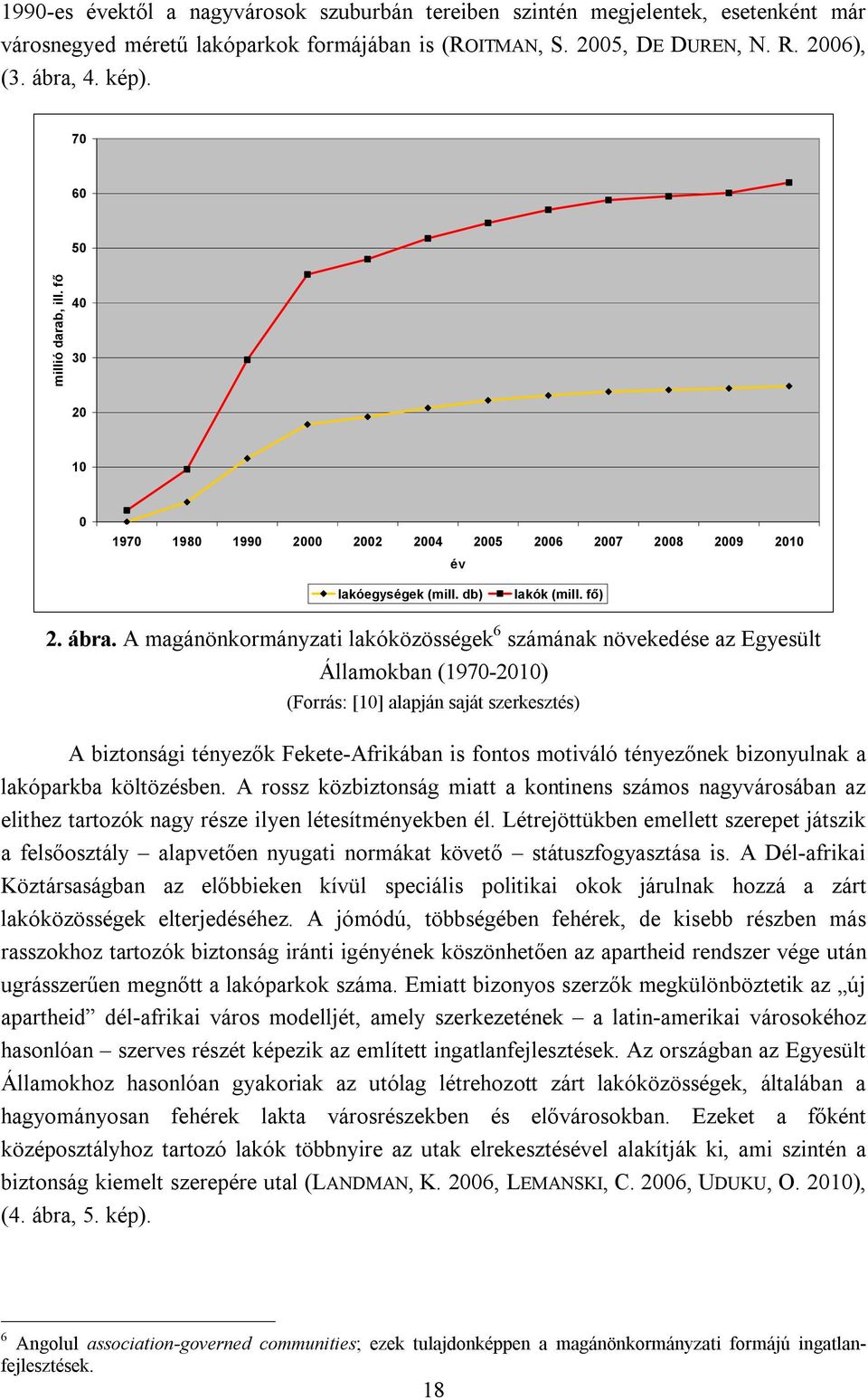 A magánönkormányzati lakóközösségek 6 számának növekedése az Egyesült Államokban (1970-2010) (Forrás: [10] alapján saját szerkesztés) A biztonsági tényezők Fekete-Afrikában is fontos motiváló