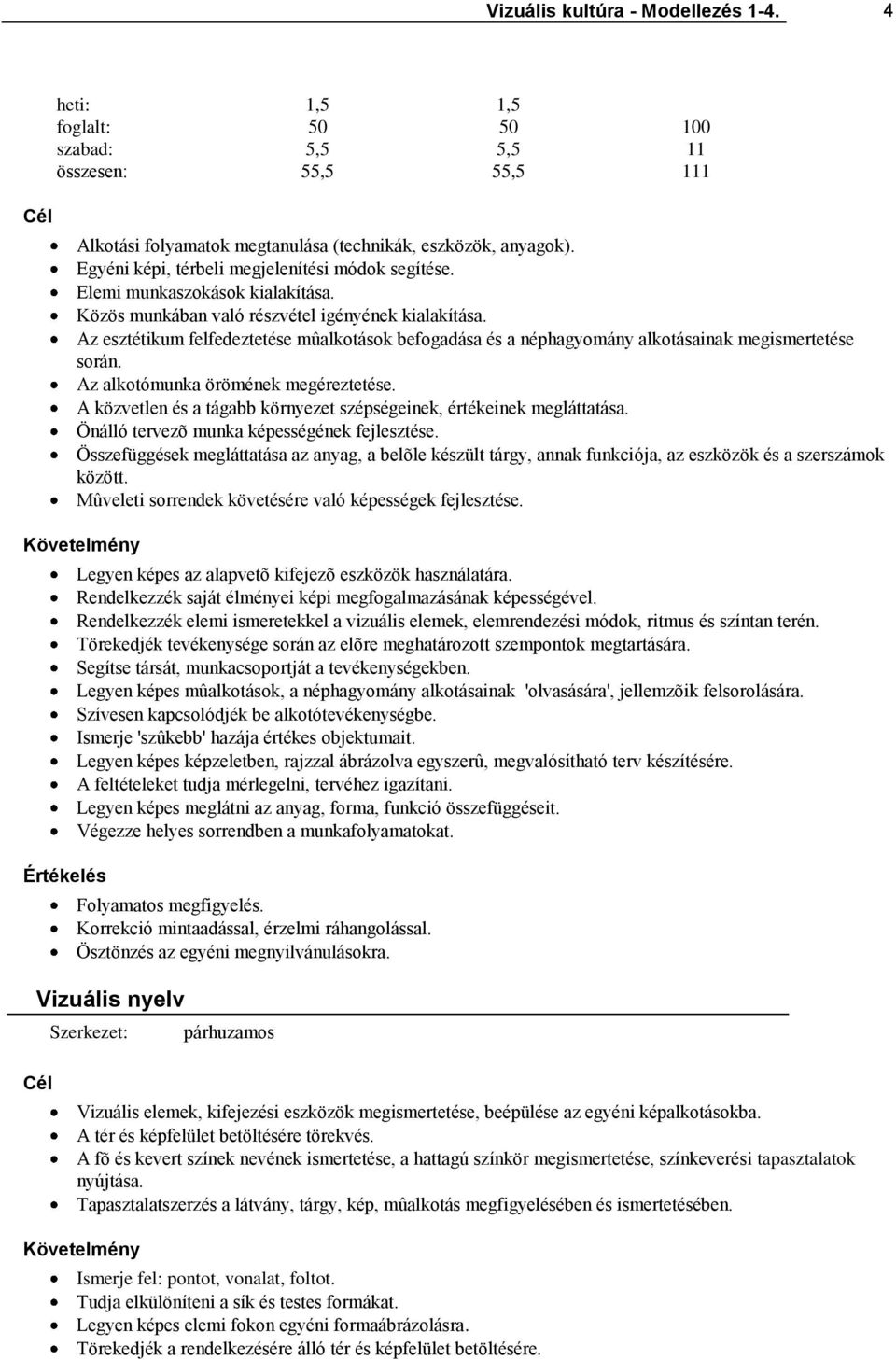 Az esztétikum felfedeztetése mûalkotások befogadása és a néphagyomány alkotásainak megismertetése során. Az alkotómunka örömének megéreztetése.