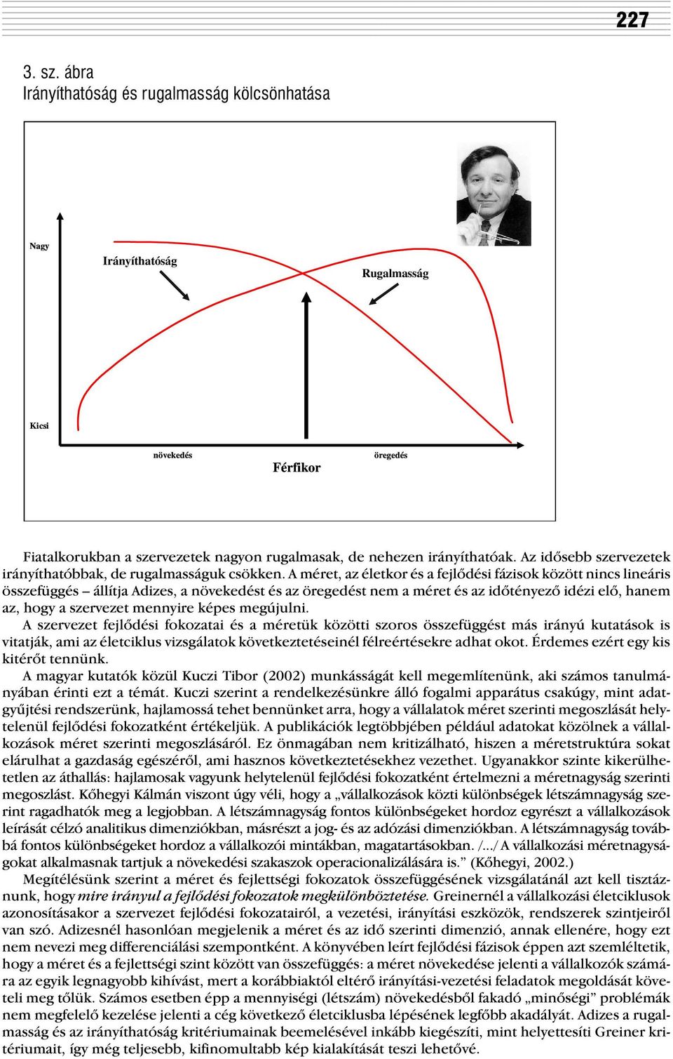 A méret, az életkor és a fejlõdési fázisok között nincs lineáris összefüggés állítja Adizes, a növekedést és az öregedést nem a méret és az idõtényezõ idézi elõ, hanem az, hogy a szervezet mennyire