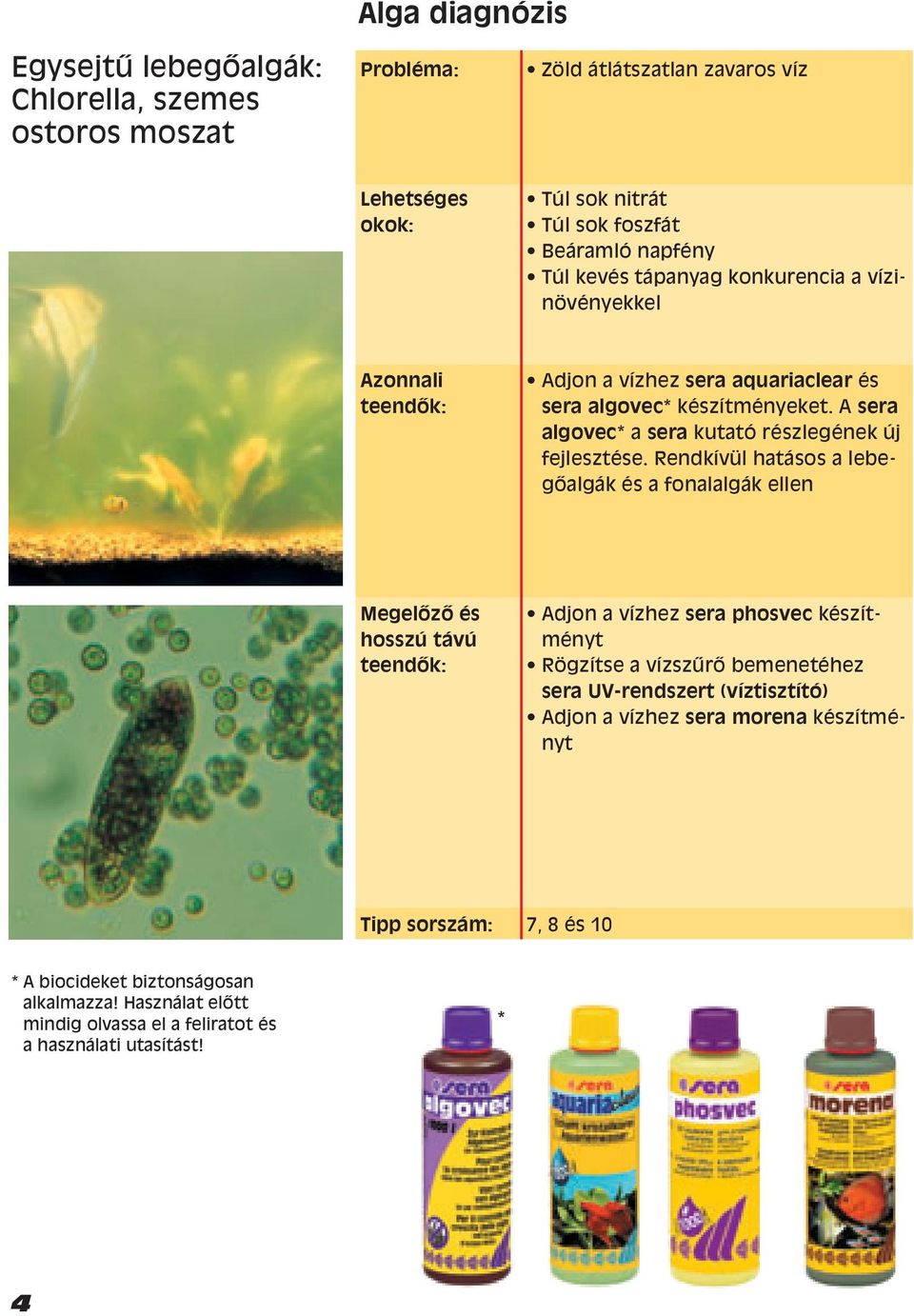 Rendkívül hatásos a lebegœalgák és a fonalalgák ellen Megelızı és hosszú távú Adjon a vízhez sera phosvec készítményt Rögzítse a vízsz rœ bemenetéhez sera UV-rendszert