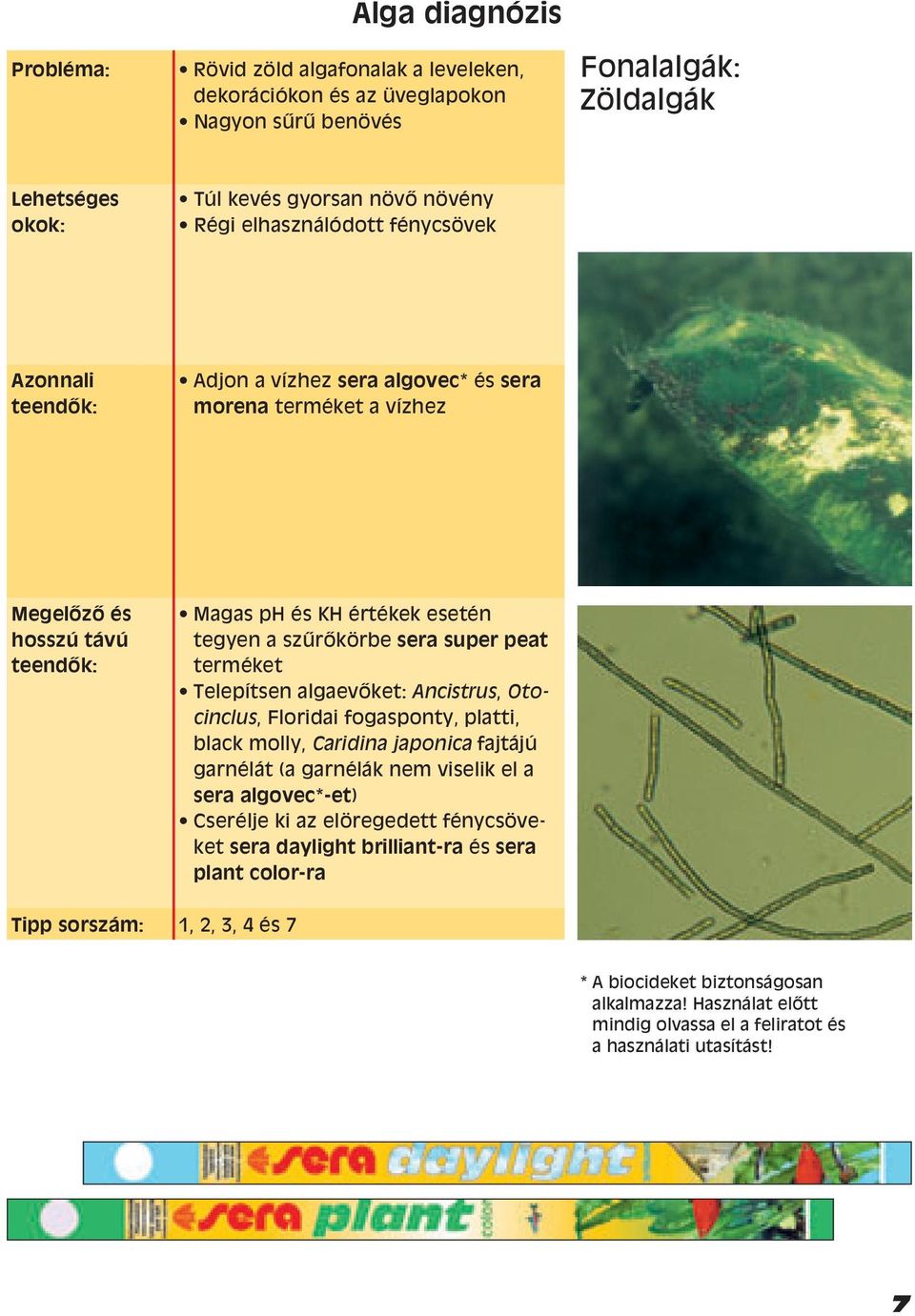 peat terméket Telepítsen algaevœket: Ancistrus, Otocinclus, Floridai fogasponty, platti, black molly, Caridina japonica fajtájú garnélát (a garnélák nem viselik el a sera algovec*-et) Cserélje ki