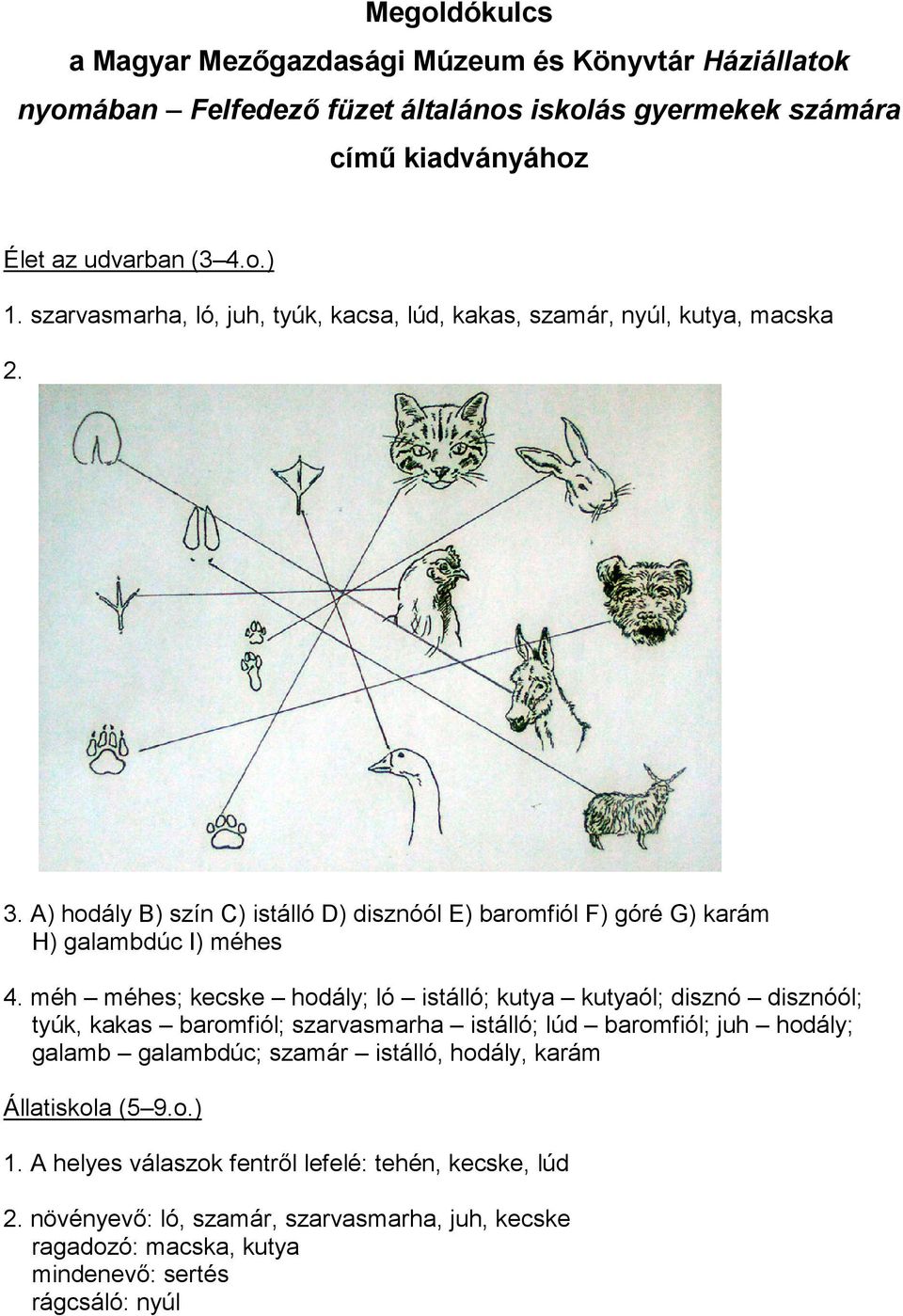 méh méhes; kecske hodály; ló istálló; kutya kutyaól; disznó disznóól; tyúk, kakas baromfiól; szarvasmarha istálló; lúd baromfiól; juh hodály; galamb galambdúc; szamár istálló,