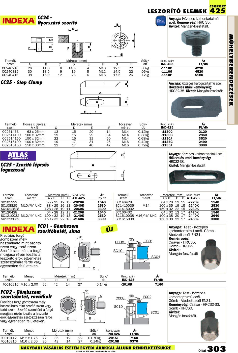 12kg -1110P 5180 CC25 - Step Clamp Anyaga: Közepes karbontartalmú acél. Hõkezelés utáni keménység: HRC32-38. Kivitel: Mangán-foszfatált. MÛHELYBERENDEZÉSEK Termék- Hossz x Széles.