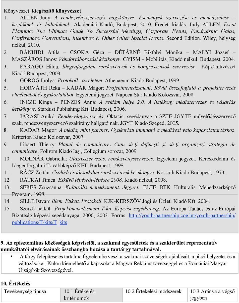 Second Edition. Wiley, helység nélkül, 2010. 2. BÁNHIDI Attila CSÓKA Géza DÉTÁRNÉ Bikfalvi Mónika MÁLYI József MÁSZÁROS János: Vándortáborozási kézikönyv.