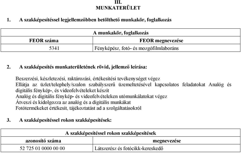 kapcsolatos feladatokat Analóg és digitális fénykép-, és videofelvételeket készít Analóg és digitális fénykép- és videofelvételeken utómunkálatokat végez Átveszi és kidolgozza az analóg és a