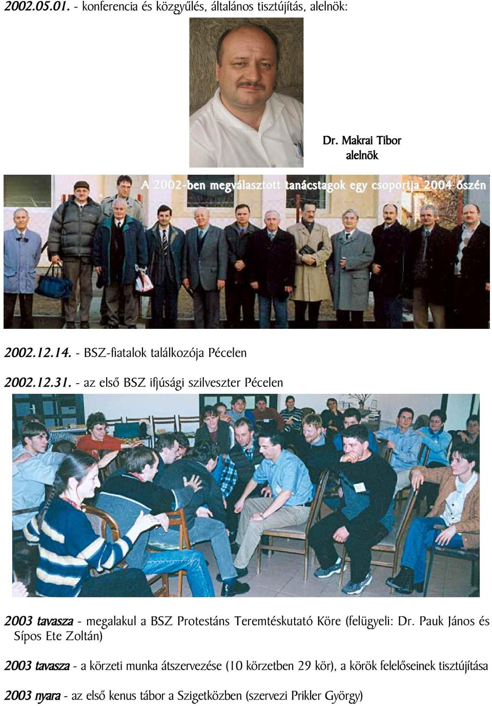 12.31. - az elsõ BSZ ifjúsági szilveszter Pécelen 2003 tavasza - megalakul a BSZ Protestáns Teremtéskutató Köre (felügyeli: Dr.
