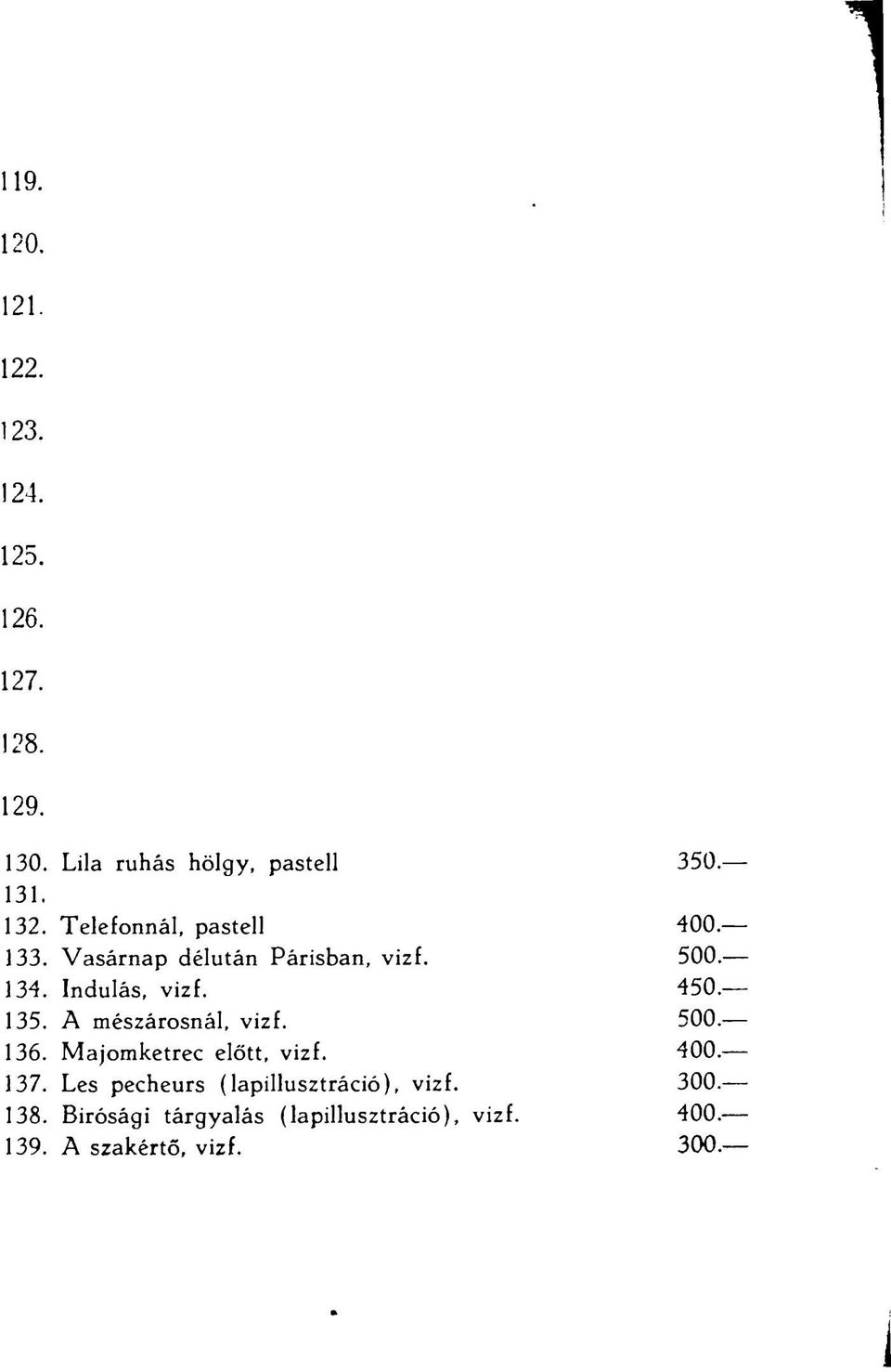 450 135. A mészárosnál, viz f. 500 136. Majomketrec előtt, viz f. 400 137.