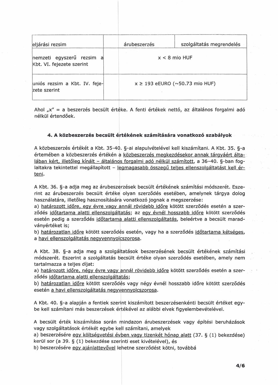 A közbeszerzés becsült +tékének számítására vonatkozó szabályok A közbeszerzés értékét a Kbt. 35-40. -ai alapulvételévei kell kiszámítani. A Kbt. 35. -a értemében a közbeszerzés értékén ~ közbeszerzés megkezdésekor annak tárgyáértáltalában kért.